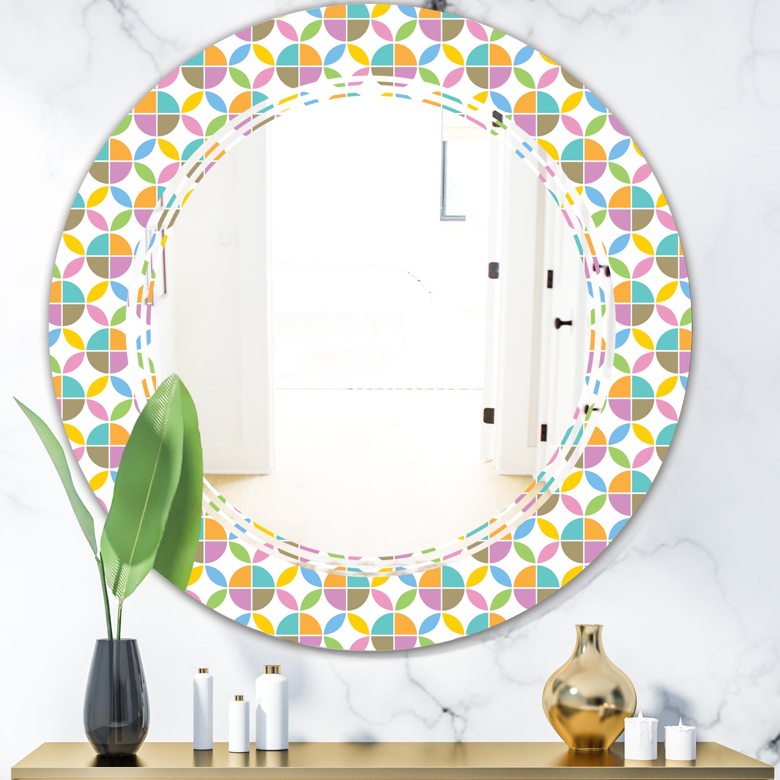 Retro Geometric Design VIII - Modern Round or Oval Wall Mirror - Triple C