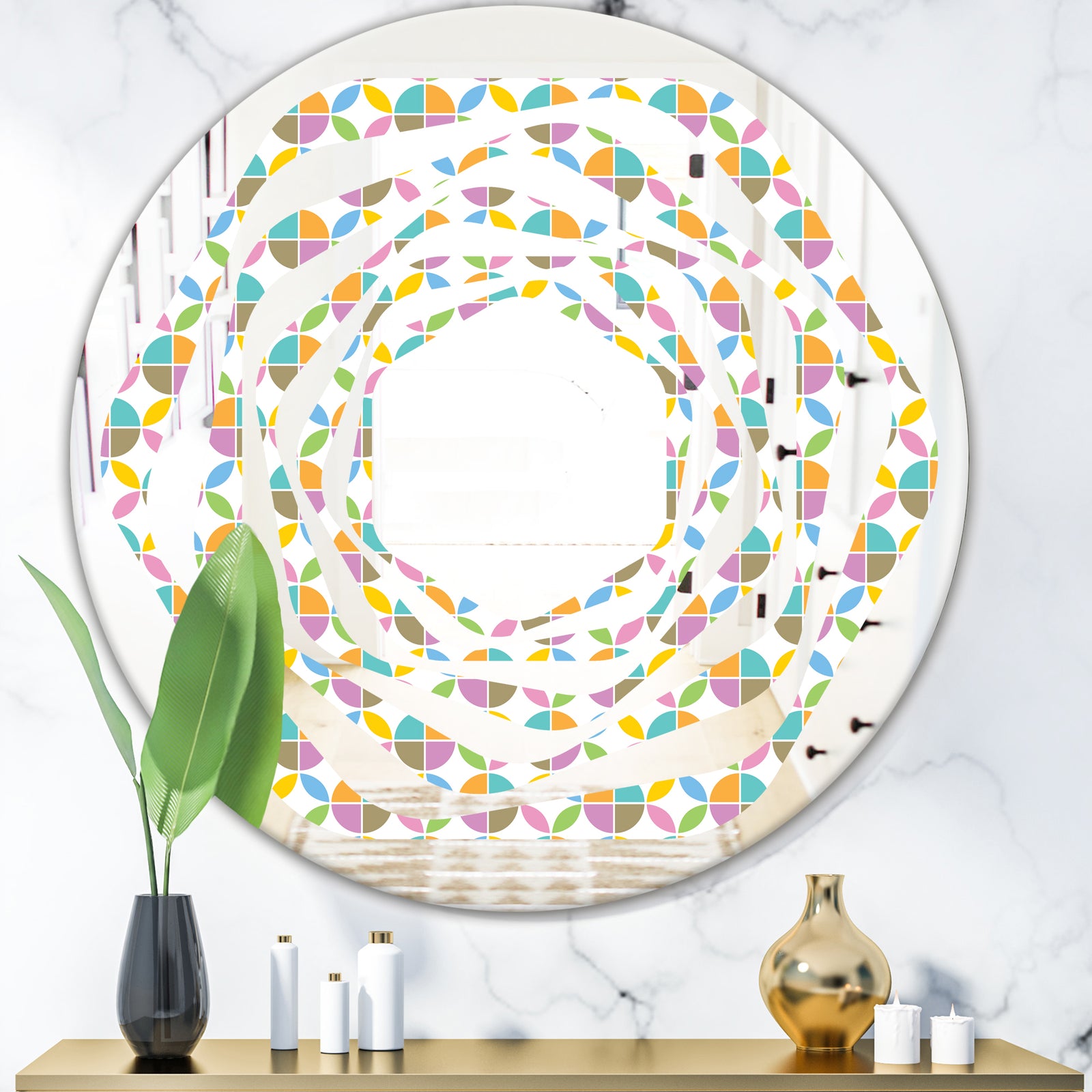 Retro Geometric Design VIII - Modern Round or Oval Wall Mirror - Whirl