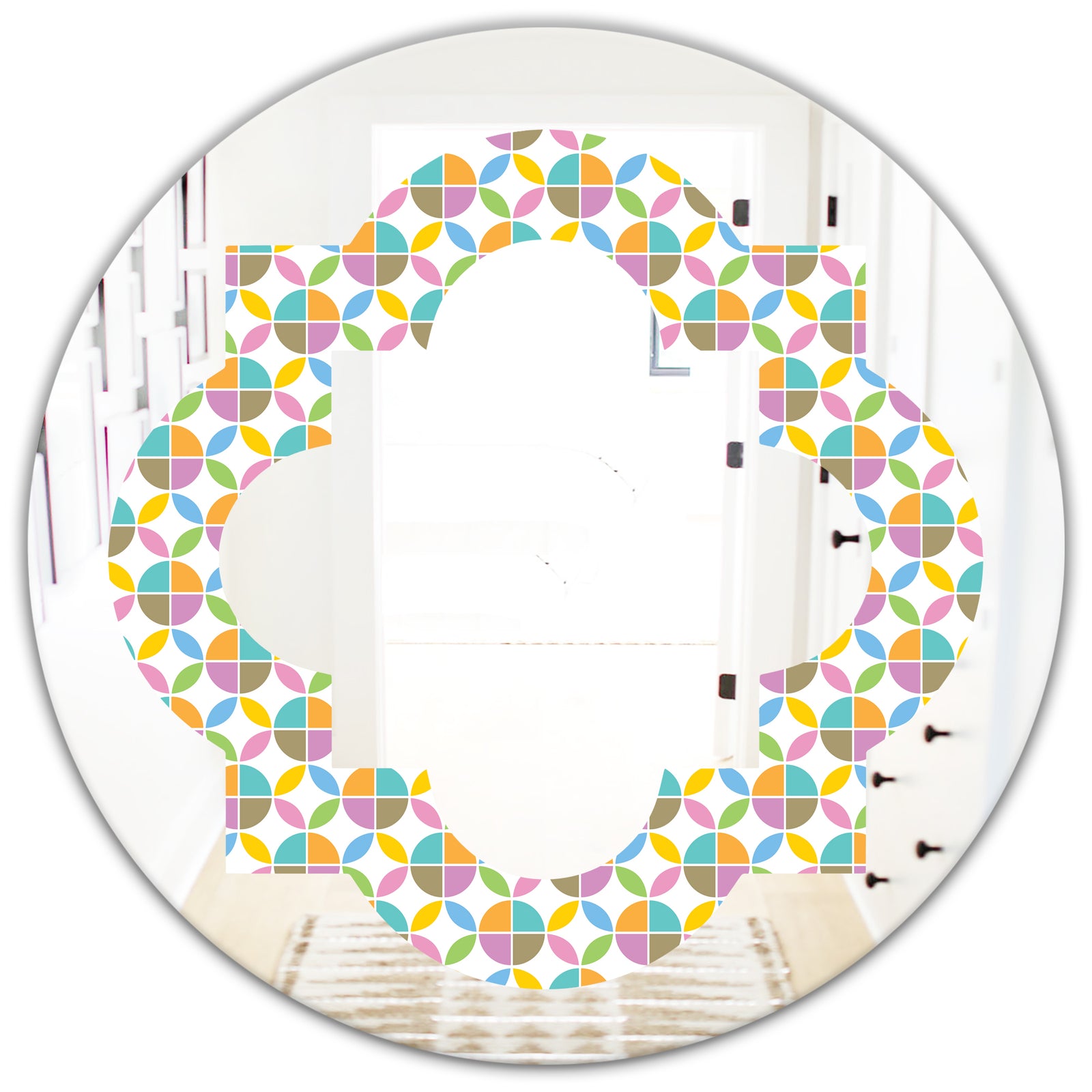 Retro Geometric Design VIII - Modern Round or Oval Wall Mirror - Quatrefoil