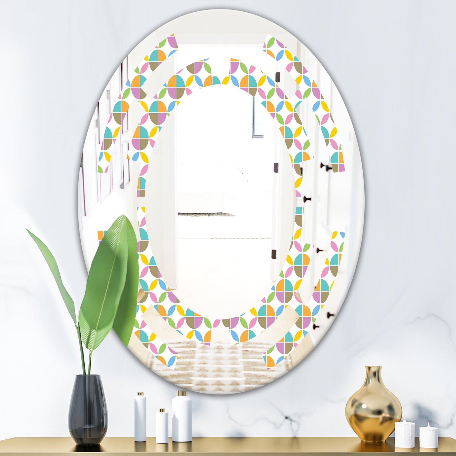 Retro Geometric Design VIII - Modern Round or Oval Wall Mirror - Space