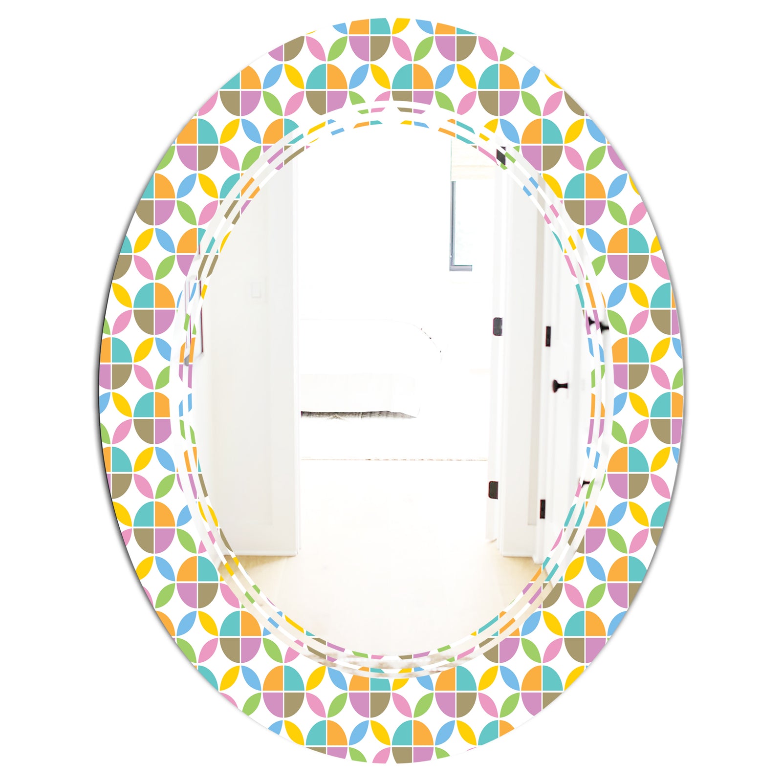 Retro Geometric Design VIII - Modern Round or Oval Wall Mirror - Triple C