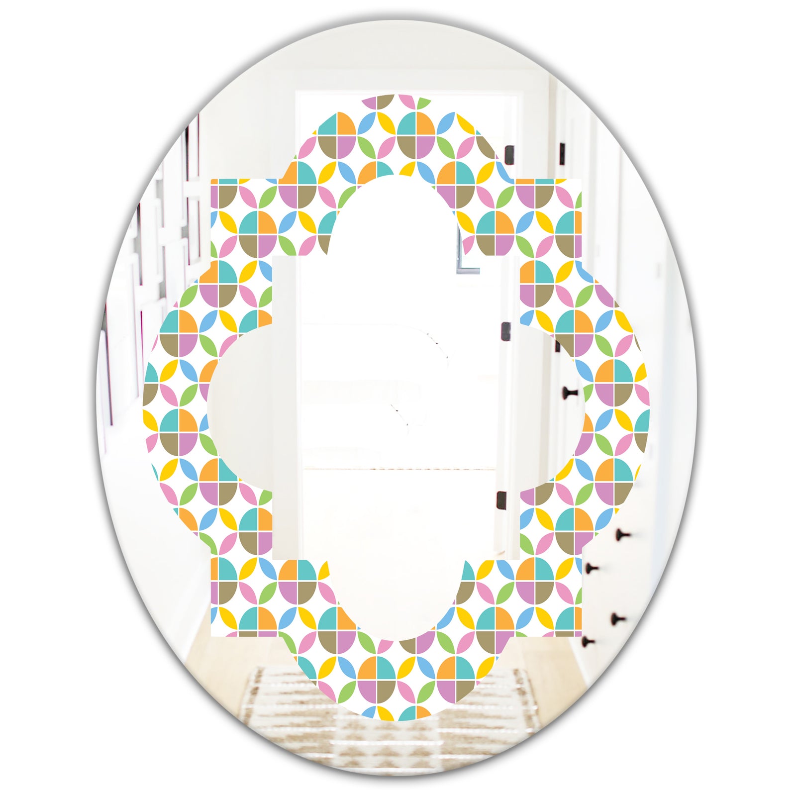 Retro Geometric Design VIII - Modern Round or Oval Wall Mirror - Quatrefoil