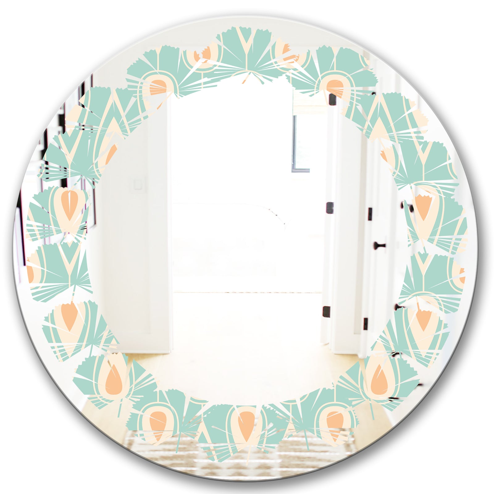 Retro Ornamental Design VIII - Modern Round or Oval Wall Mirror - Leaves