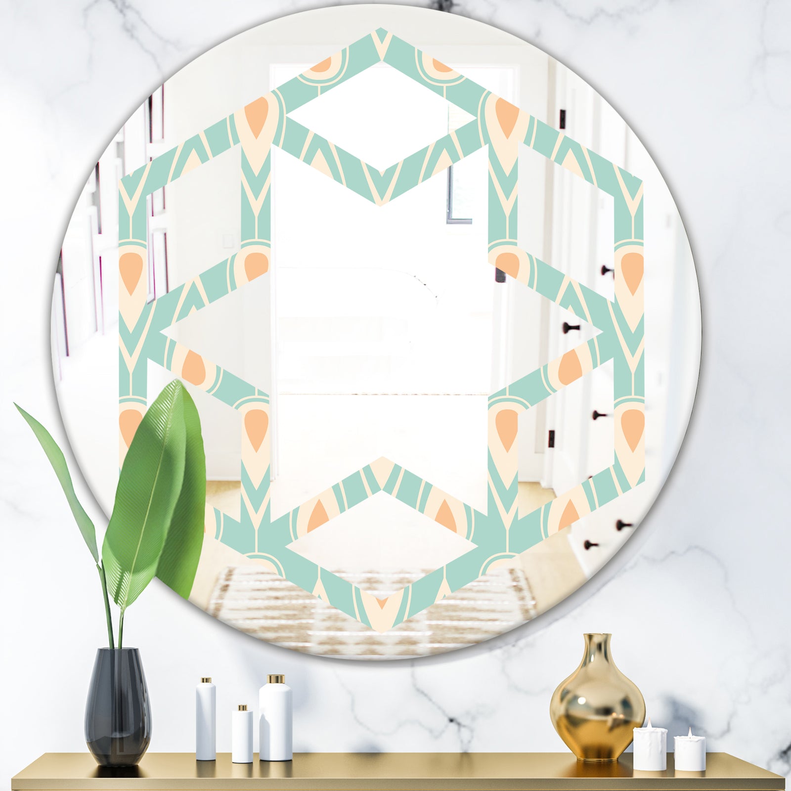 Retro Ornamental Design VIII - Modern Round or Oval Wall Mirror - Hexagon Star