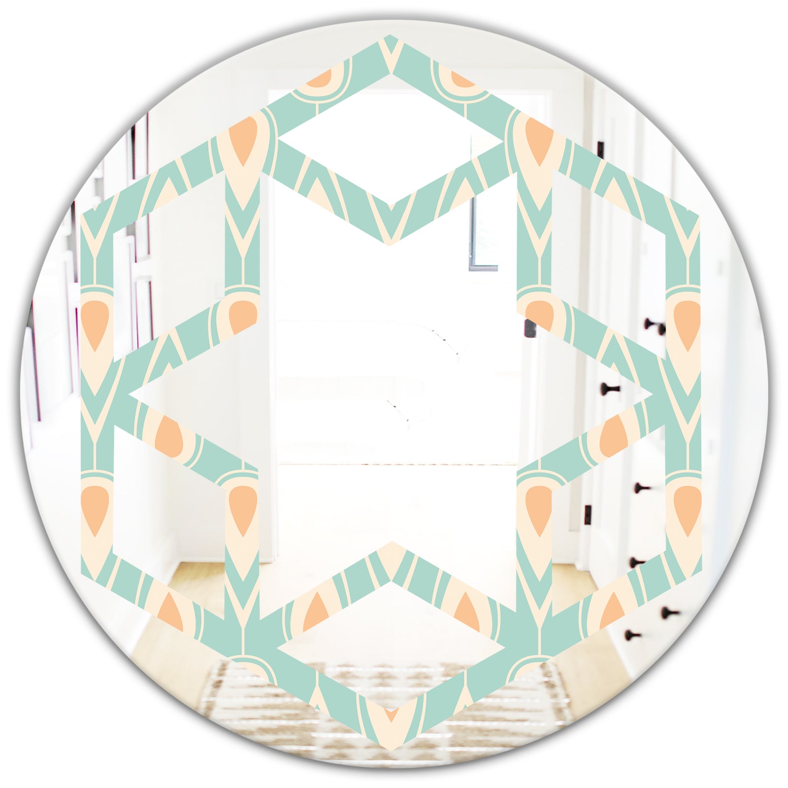 Retro Ornamental Design VIII - Modern Round or Oval Wall Mirror - Hexagon Star
