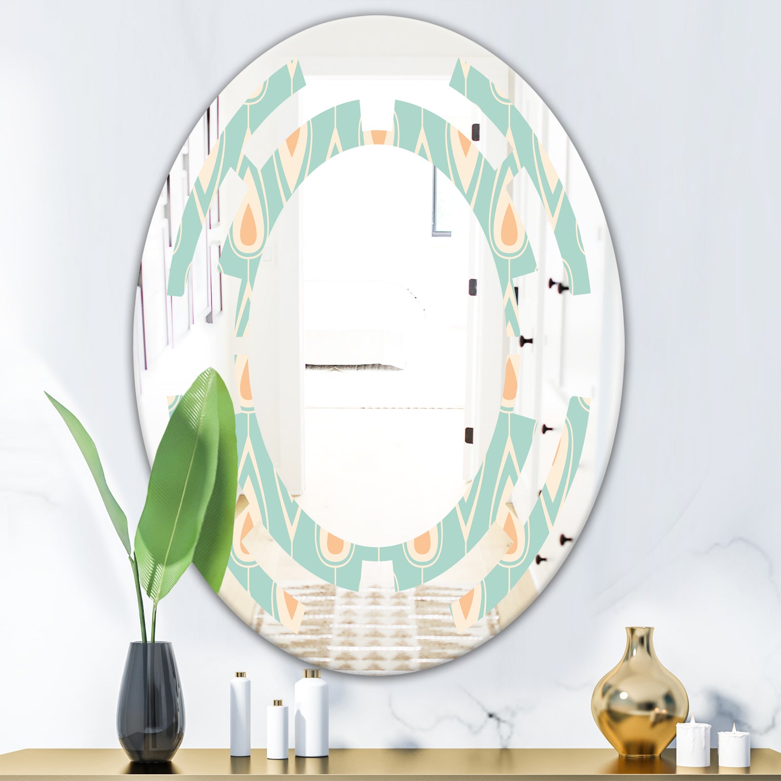 Retro Ornamental Design VIII - Modern Round or Oval Wall Mirror - Space