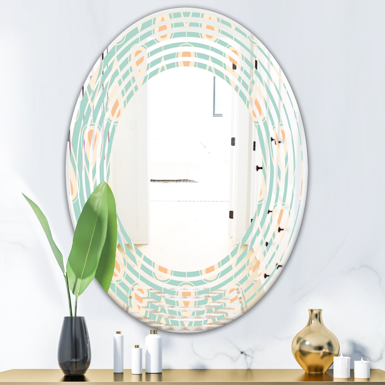 Retro Ornamental Design VIII - Modern Round or Oval Wall Mirror - Wave