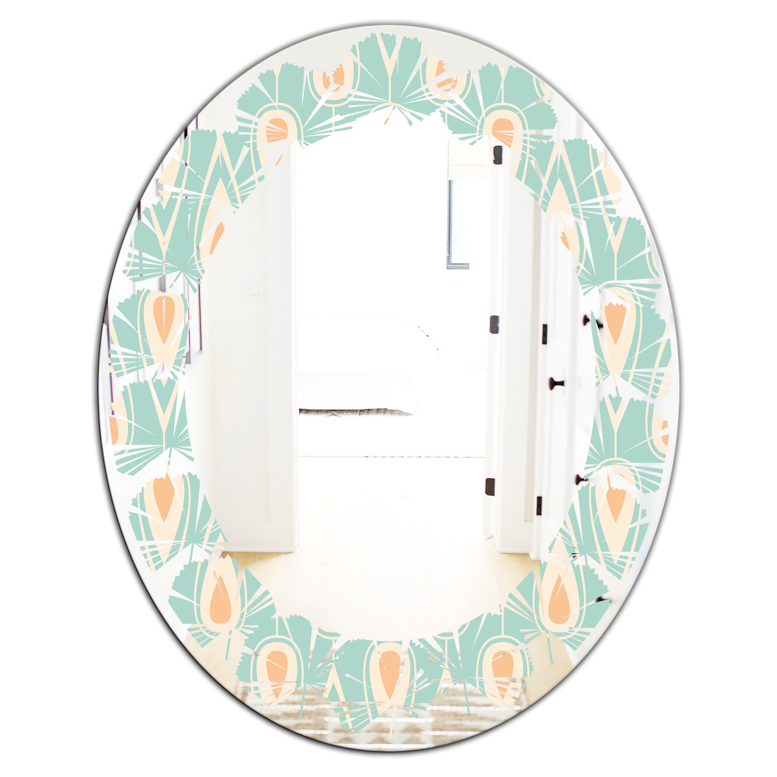 Retro Ornamental Design VIII - Modern Round or Oval Wall Mirror - Leaves