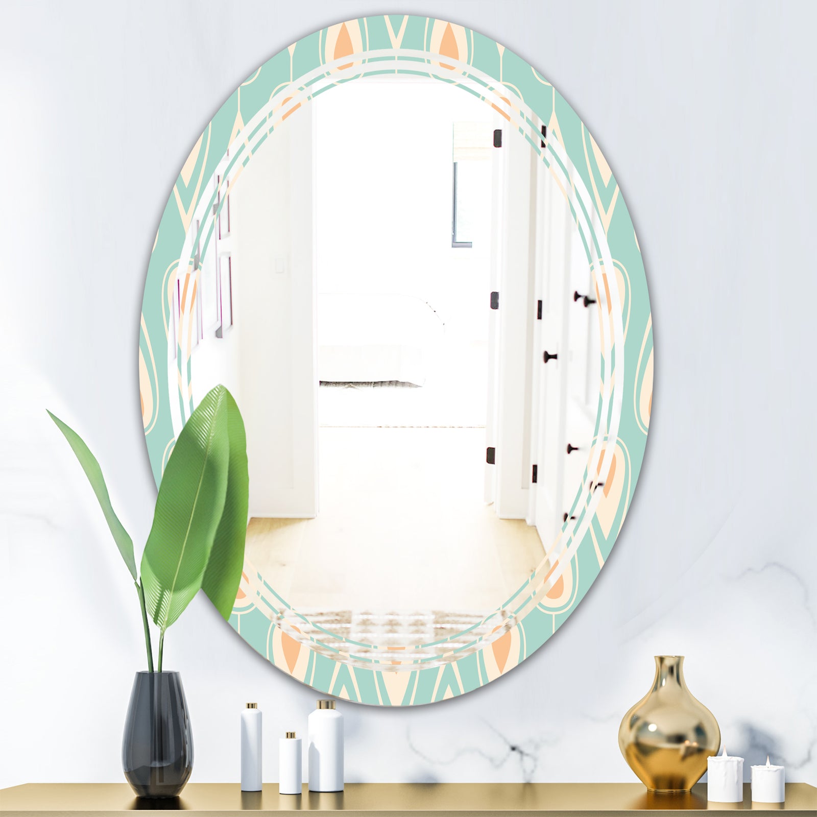 Retro Ornamental Design VIII - Modern Round or Oval Wall Mirror - Triple C