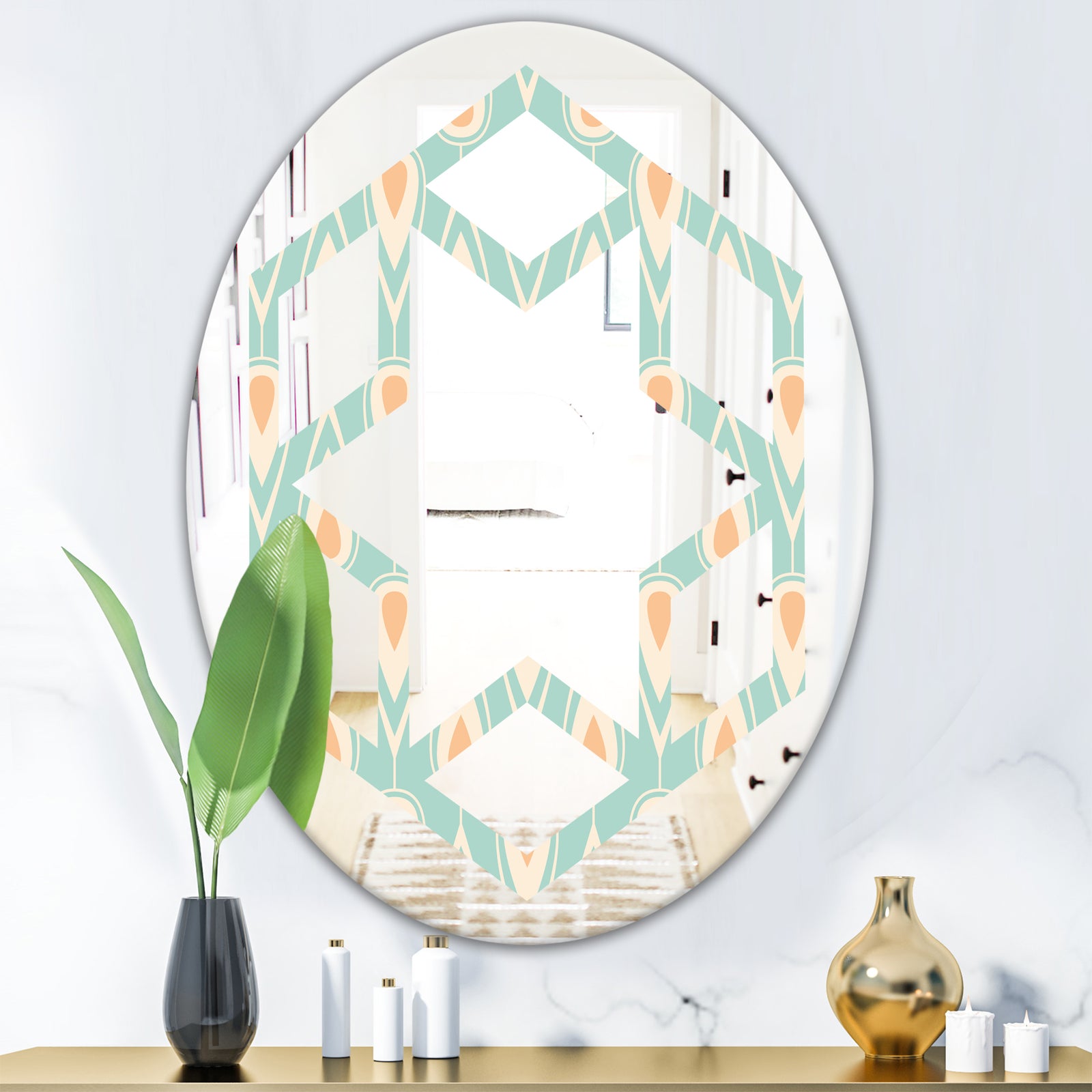 Retro Ornamental Design VIII - Modern Round or Oval Wall Mirror - Hexagon Star