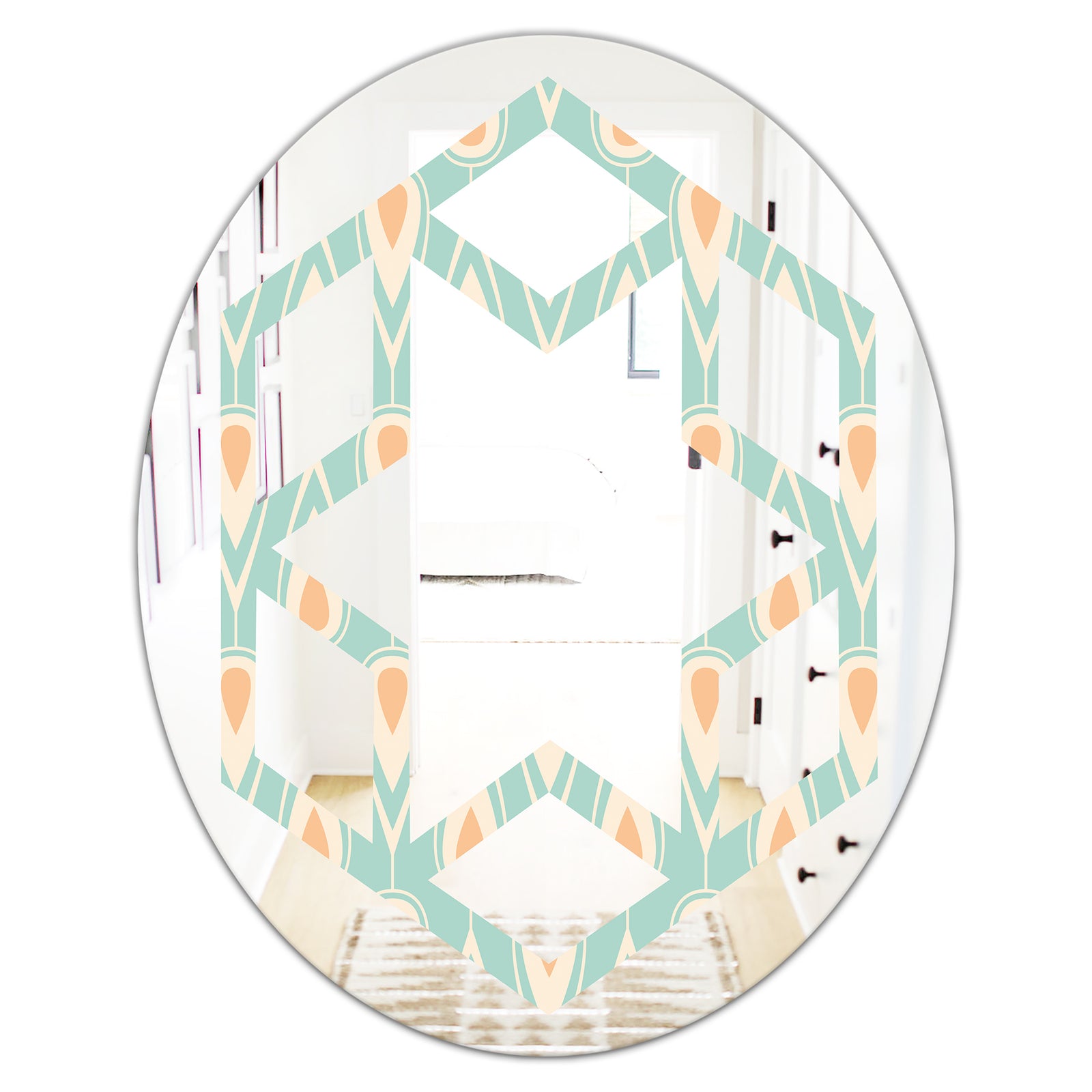 Retro Ornamental Design VIII - Modern Round or Oval Wall Mirror - Hexagon Star