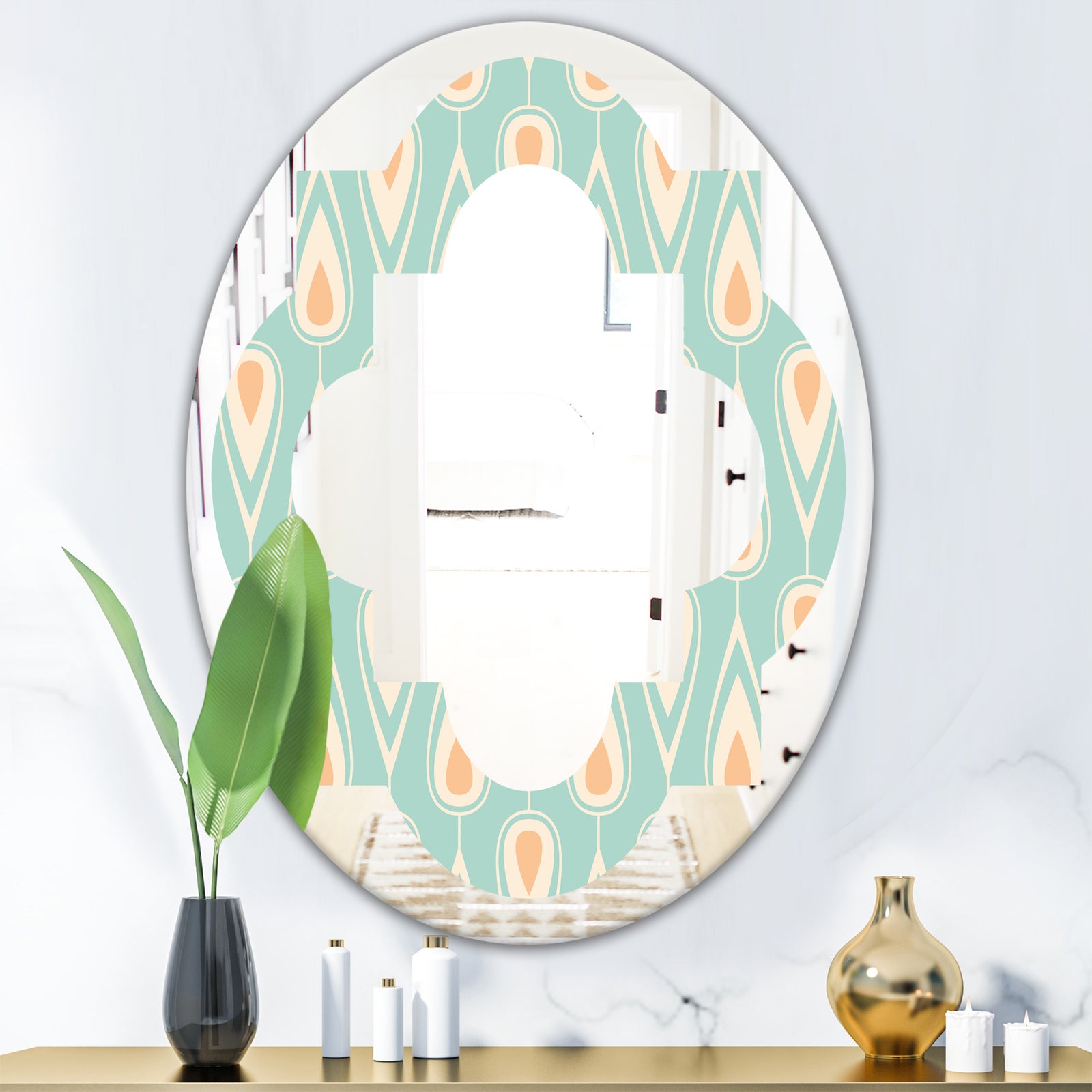 Retro Ornamental Design VIII - Modern Round or Oval Wall Mirror - Quatrefoil
