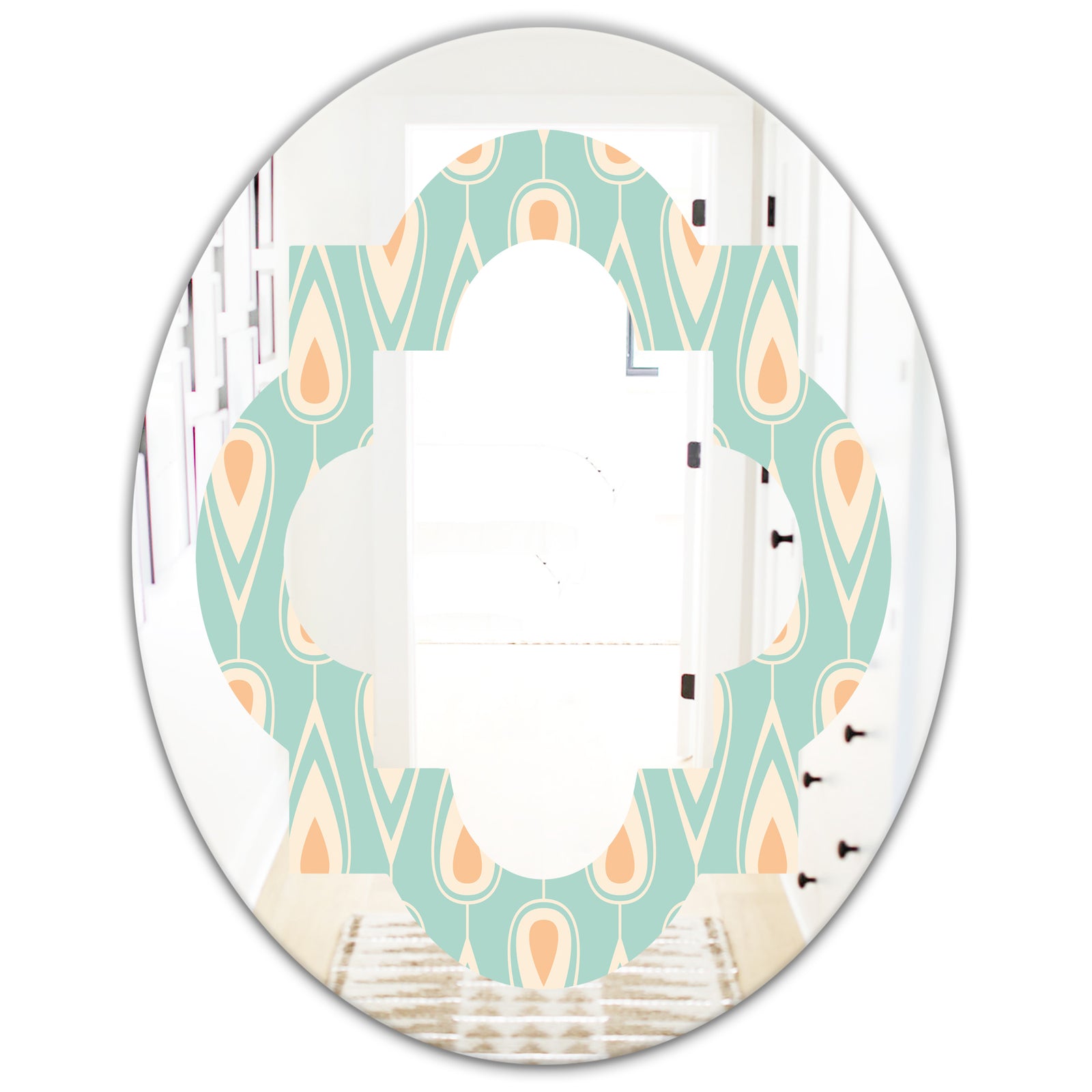 Retro Ornamental Design VIII - Modern Round or Oval Wall Mirror - Quatrefoil