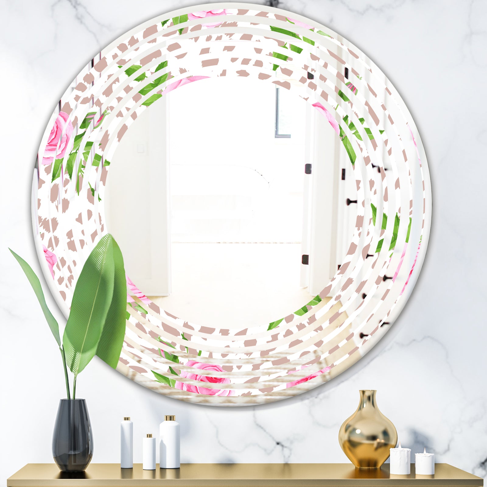 Leopard Fur Safari IV - Modern Round or Oval Wall Mirror - Wave