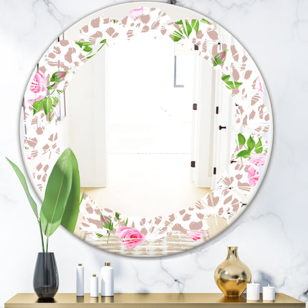 Leopard Fur Safari IV - Modern Round or Oval Wall Mirror - Leaves