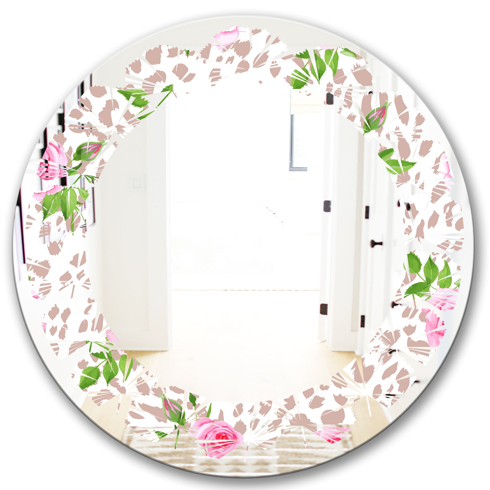 Leopard Fur Safari IV - Modern Round or Oval Wall Mirror - Leaves