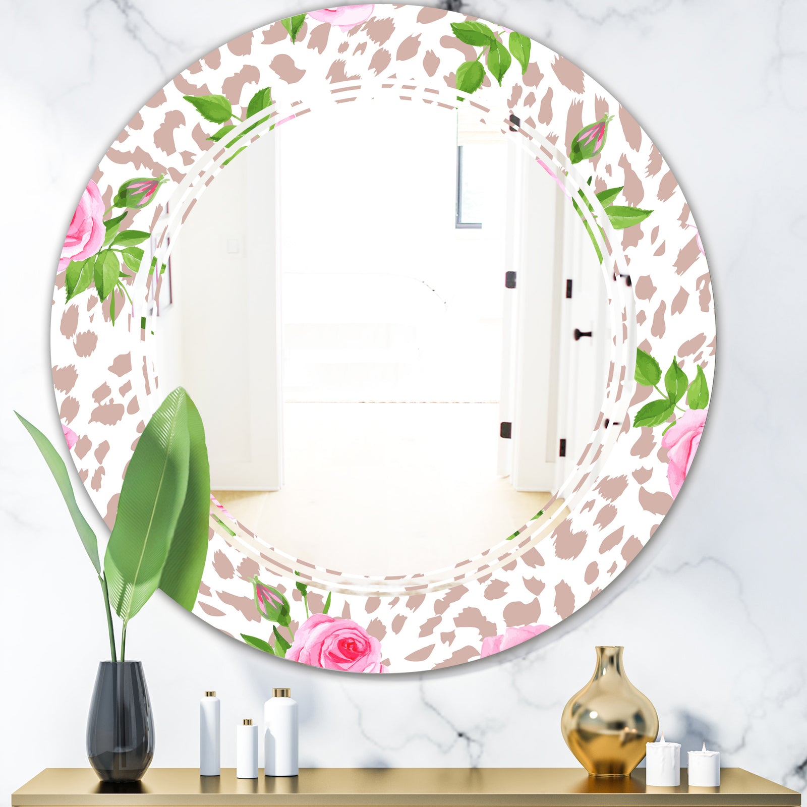 Leopard Fur Safari IV - Modern Round or Oval Wall Mirror - Triple C