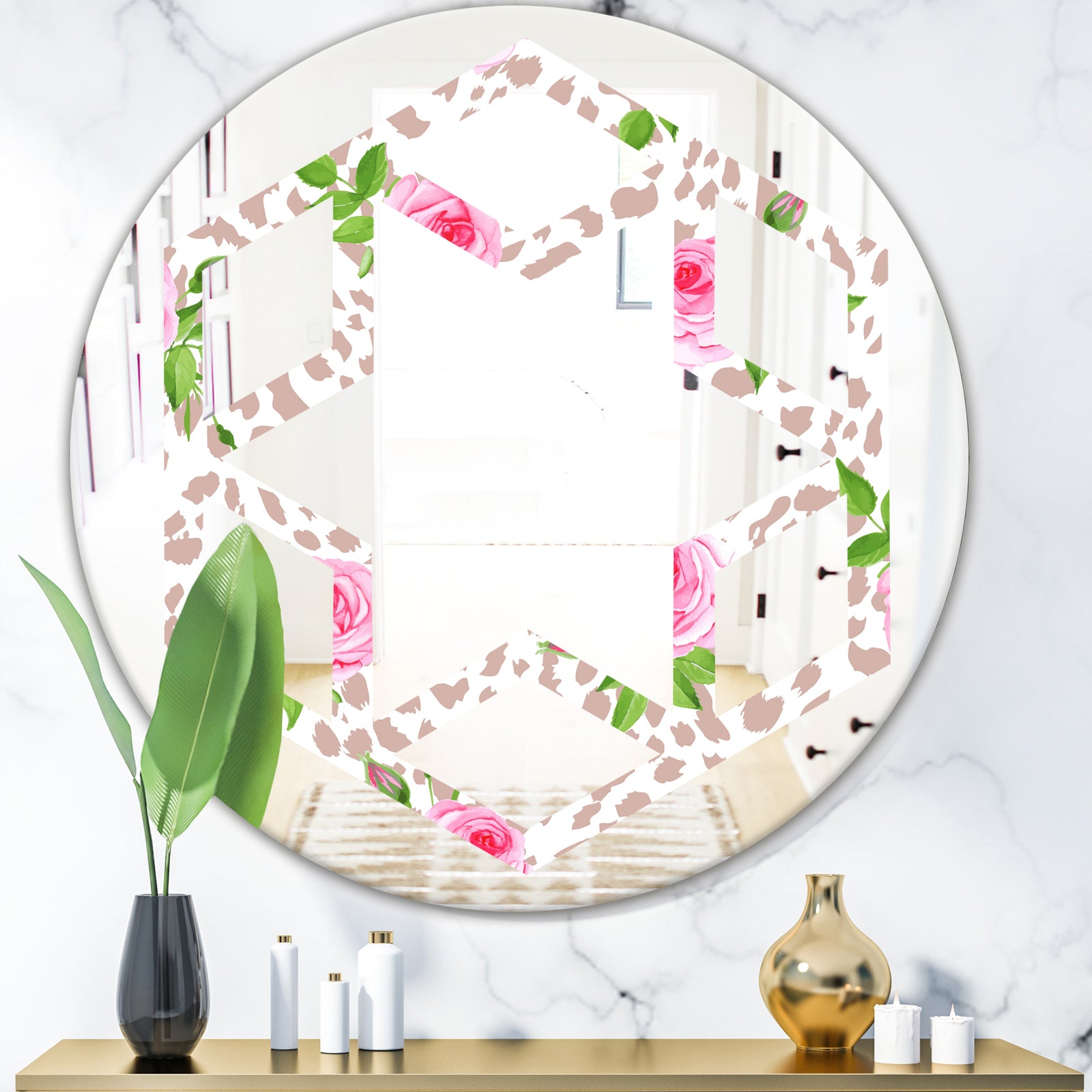 Leopard Fur Safari IV - Modern Round or Oval Wall Mirror - Hexagon Star