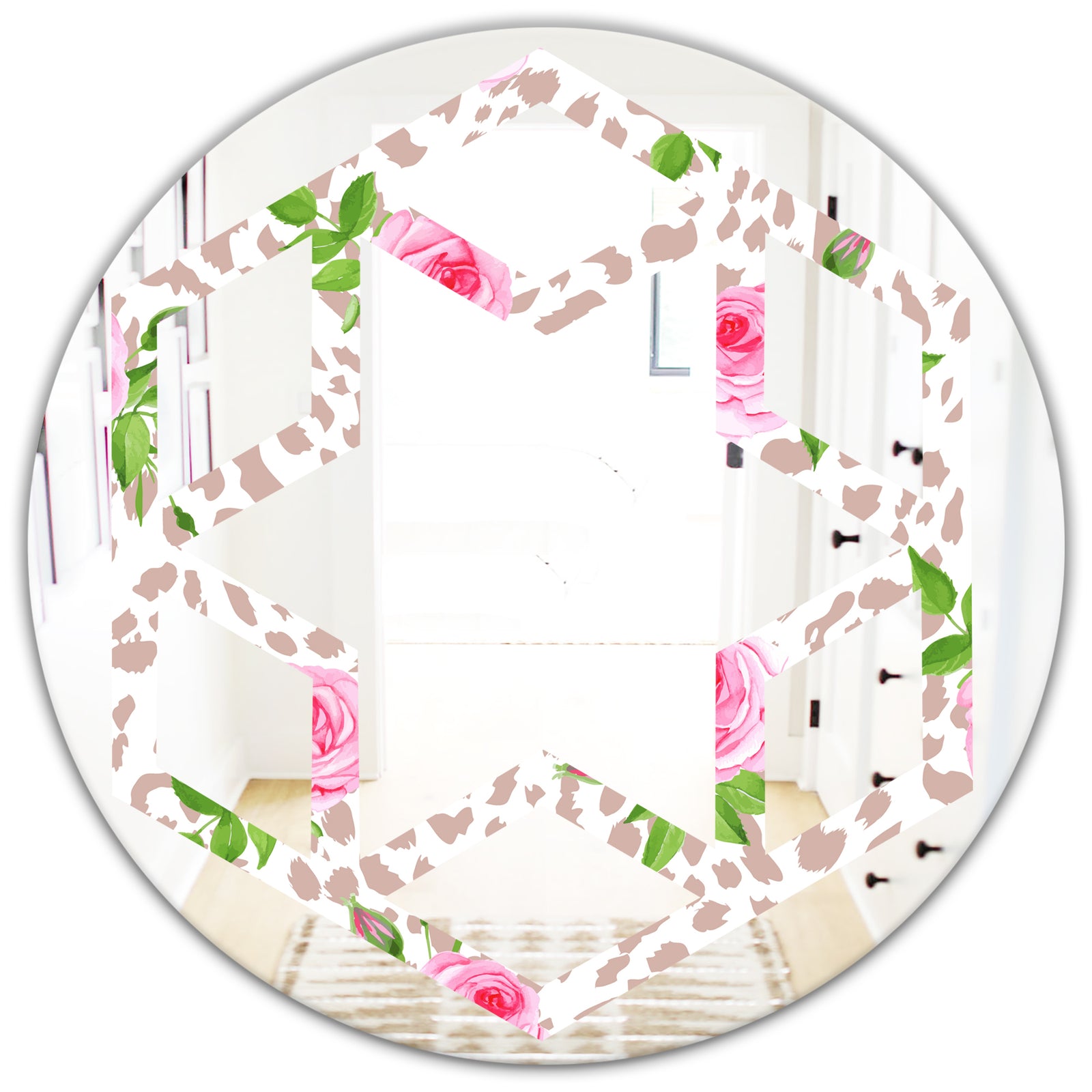 Leopard Fur Safari IV - Modern Round or Oval Wall Mirror - Hexagon Star