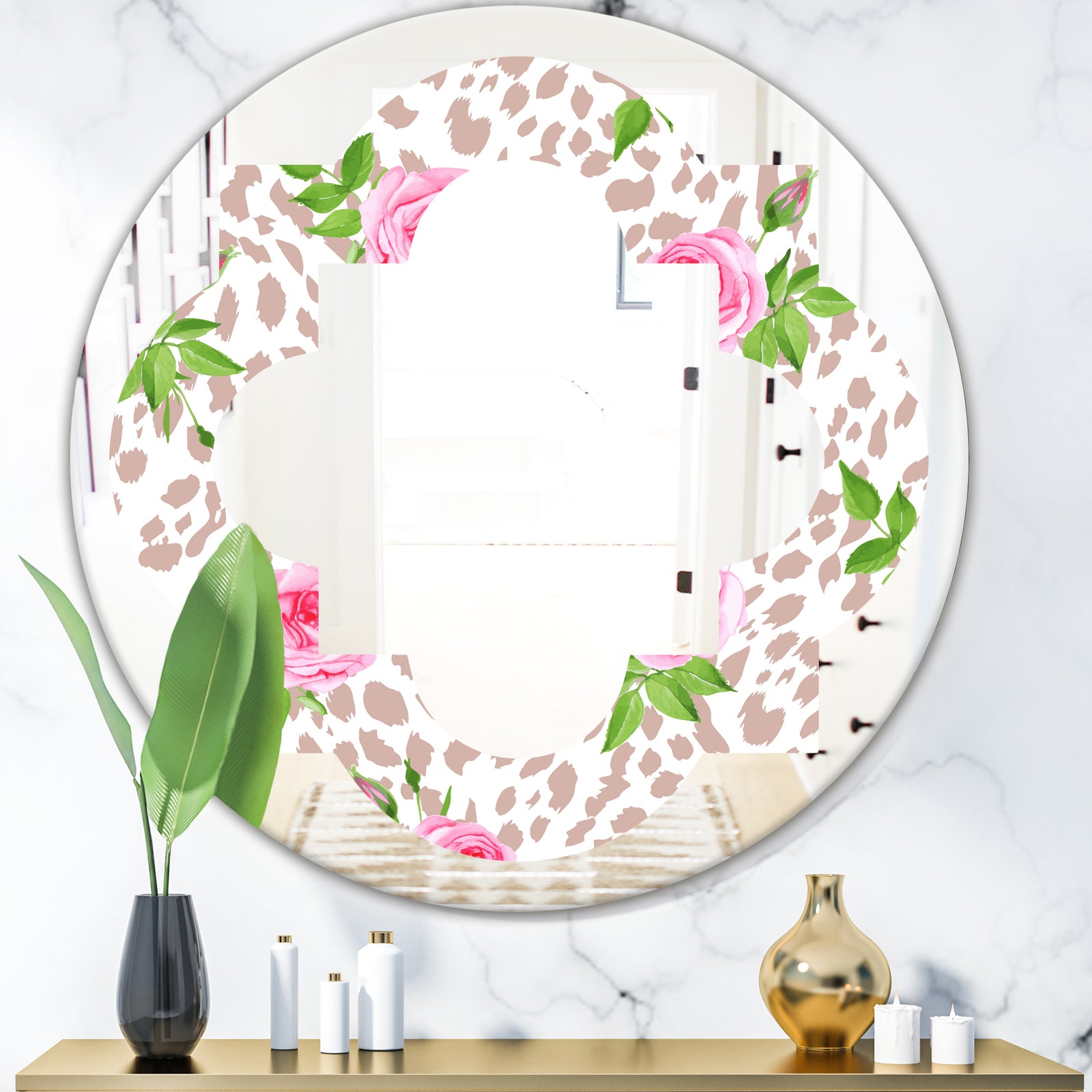Leopard Fur Safari IV - Modern Round or Oval Wall Mirror - Quatrefoil