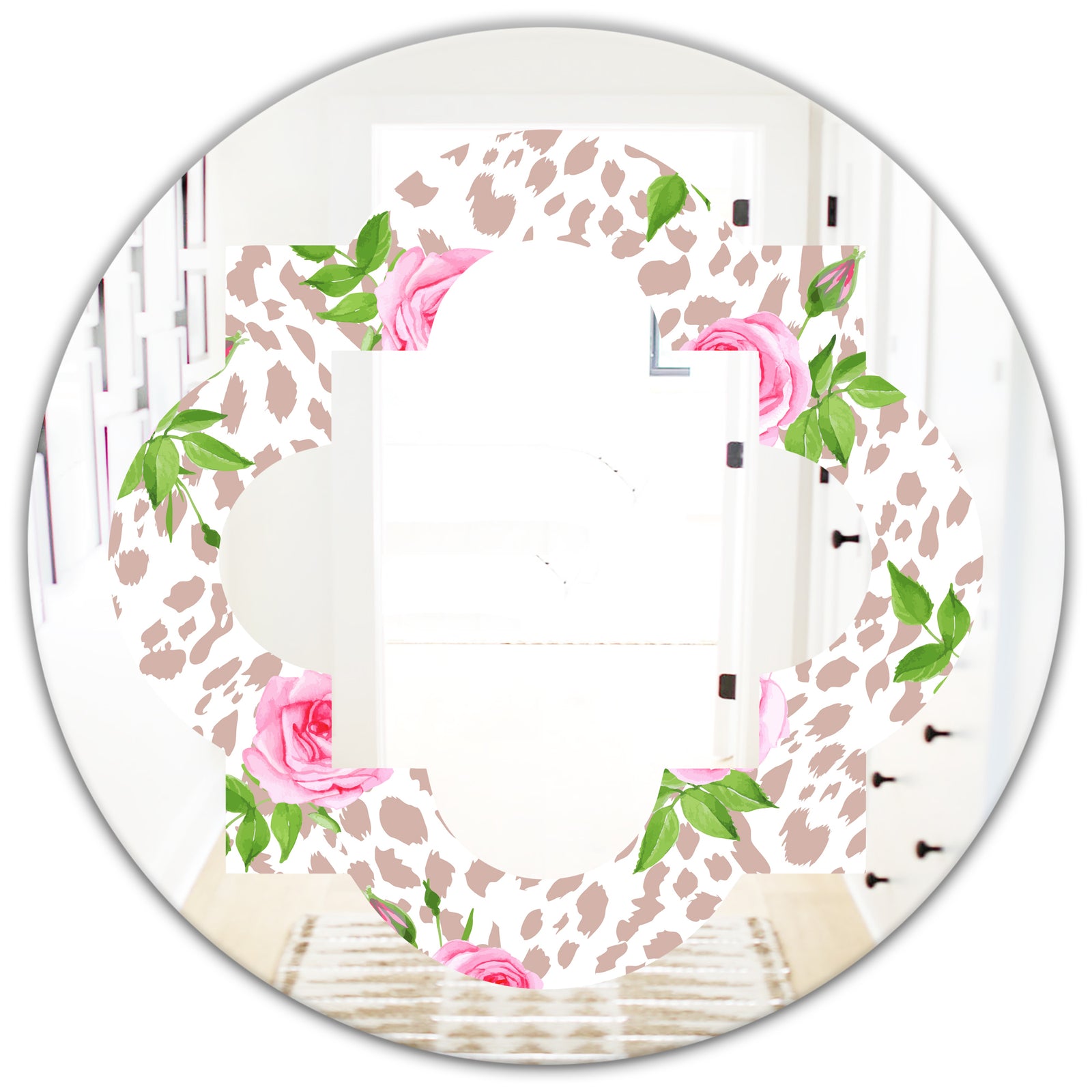 Leopard Fur Safari IV - Modern Round or Oval Wall Mirror - Quatrefoil
