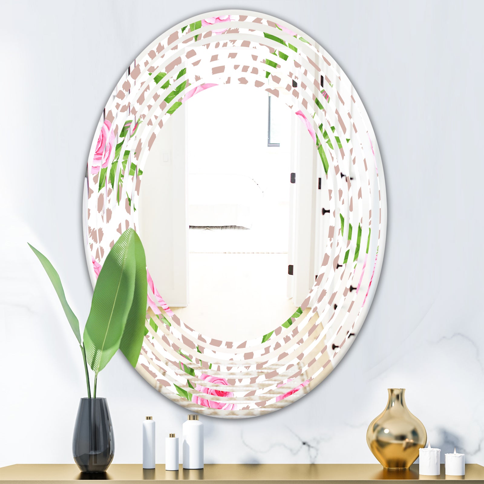Leopard Fur Safari IV - Modern Round or Oval Wall Mirror - Wave