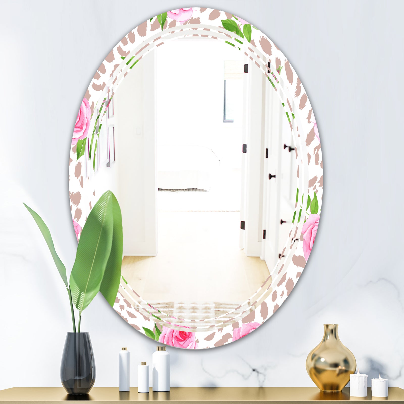 Leopard Fur Safari IV - Modern Round or Oval Wall Mirror - Triple C