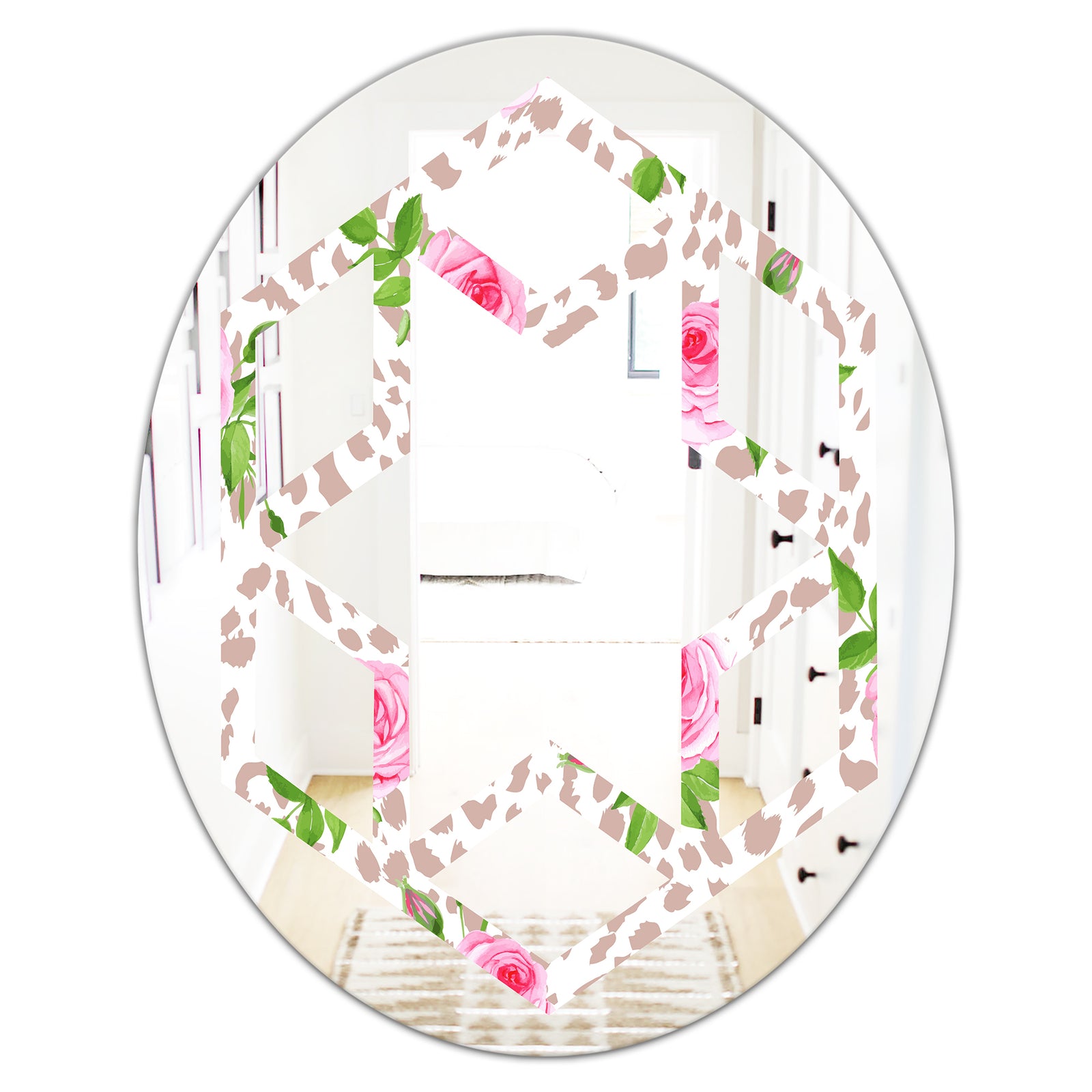 Leopard Fur Safari IV - Modern Round or Oval Wall Mirror - Hexagon Star