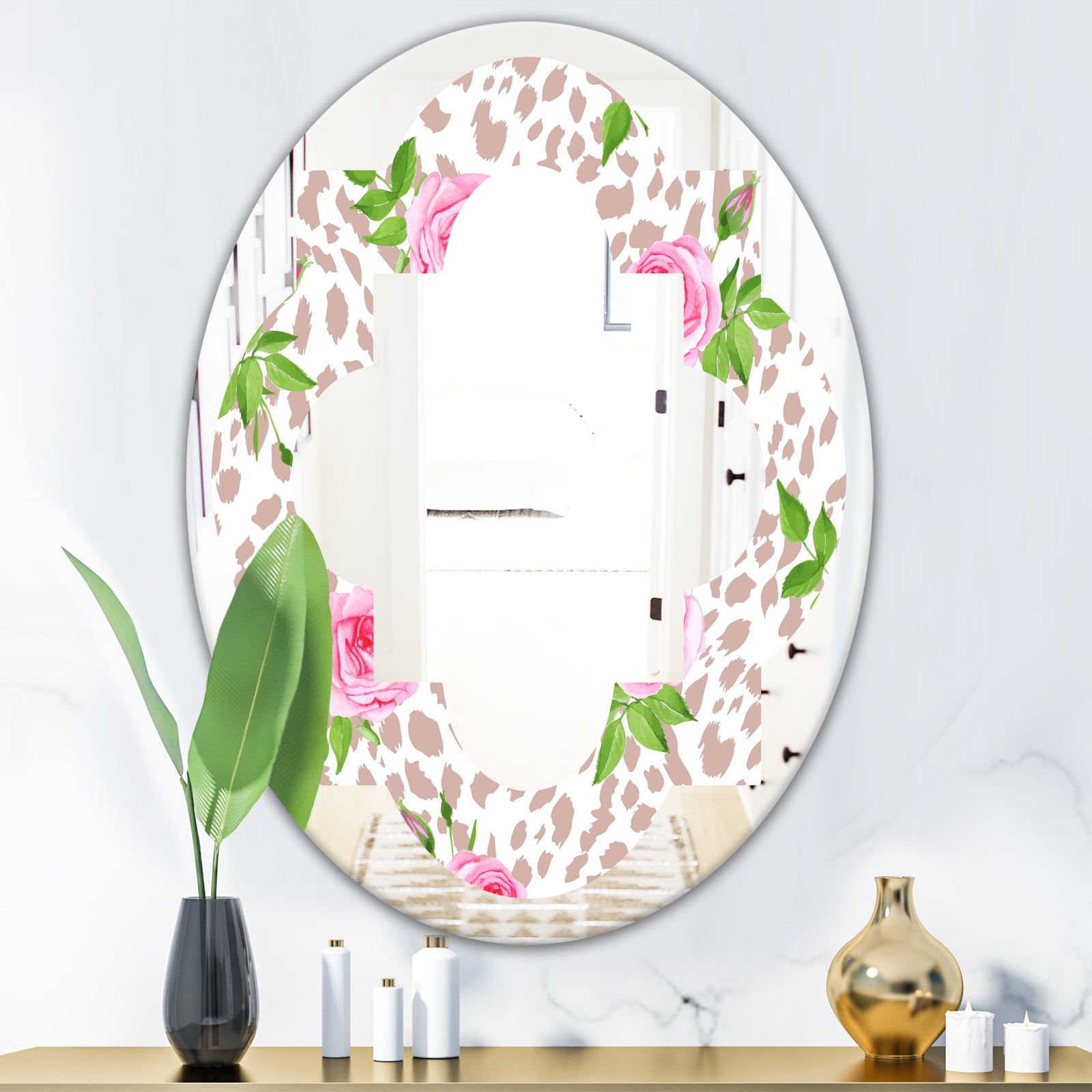 Leopard Fur Safari IV - Modern Round or Oval Wall Mirror - Quatrefoil
