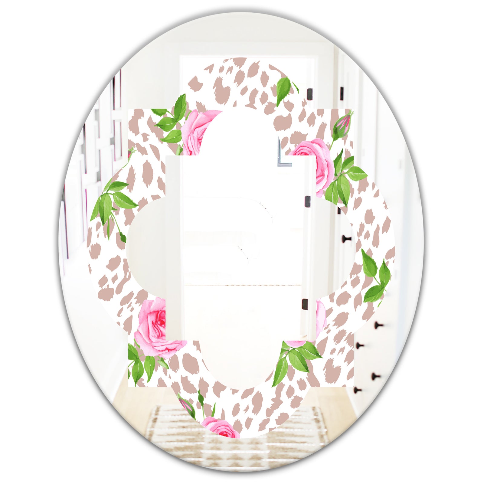Leopard Fur Safari IV - Modern Round or Oval Wall Mirror - Quatrefoil