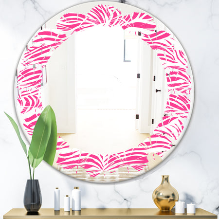 Glamour Zebra Animal Pattern - Modern Round or Oval Wall Mirror - Leaves