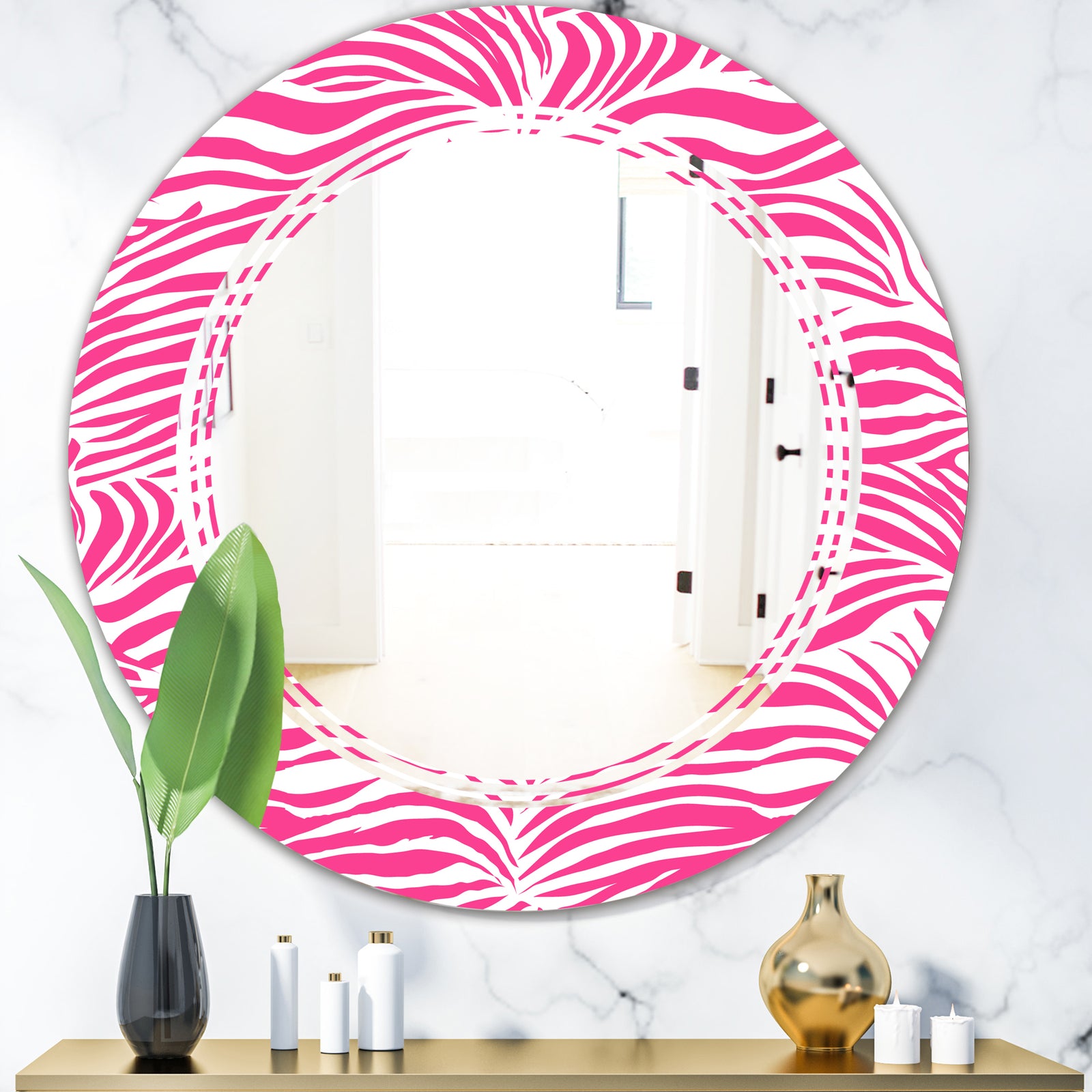 Glamour Zebra Animal Pattern - Modern Round or Oval Wall Mirror - Triple C
