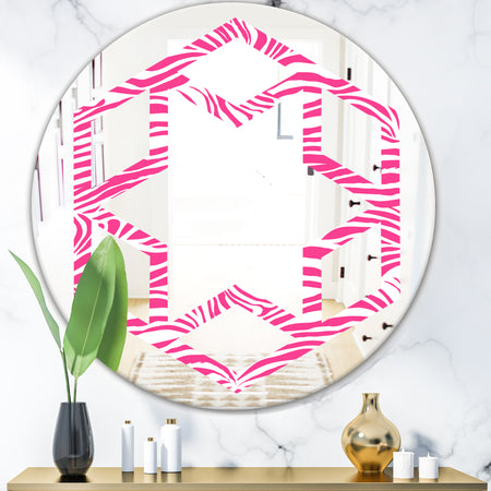 Glamour Zebra Animal Pattern - Modern Round or Oval Wall Mirror - Hexagon Star
