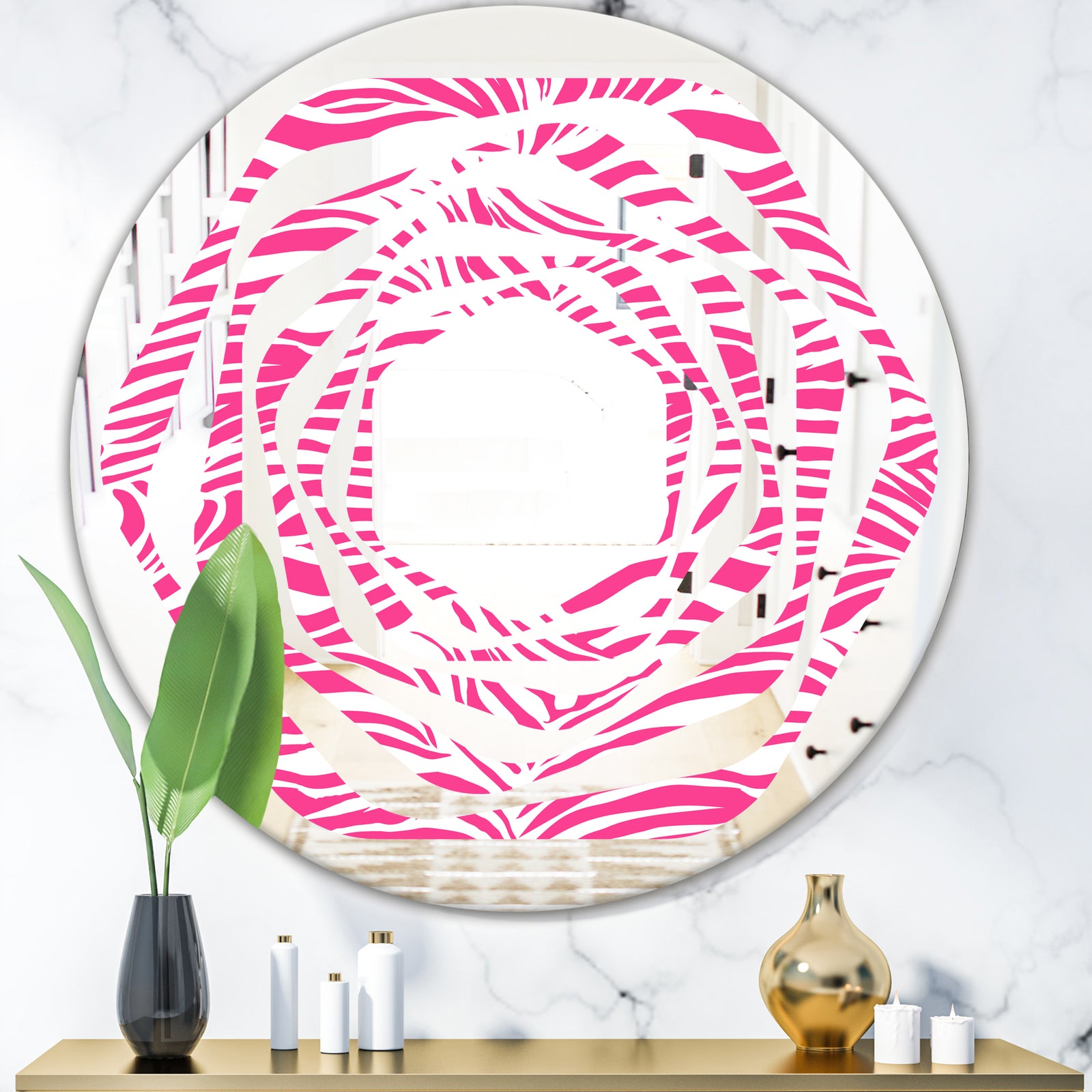 Glamour Zebra Animal Pattern - Modern Round or Oval Wall Mirror - Whirl