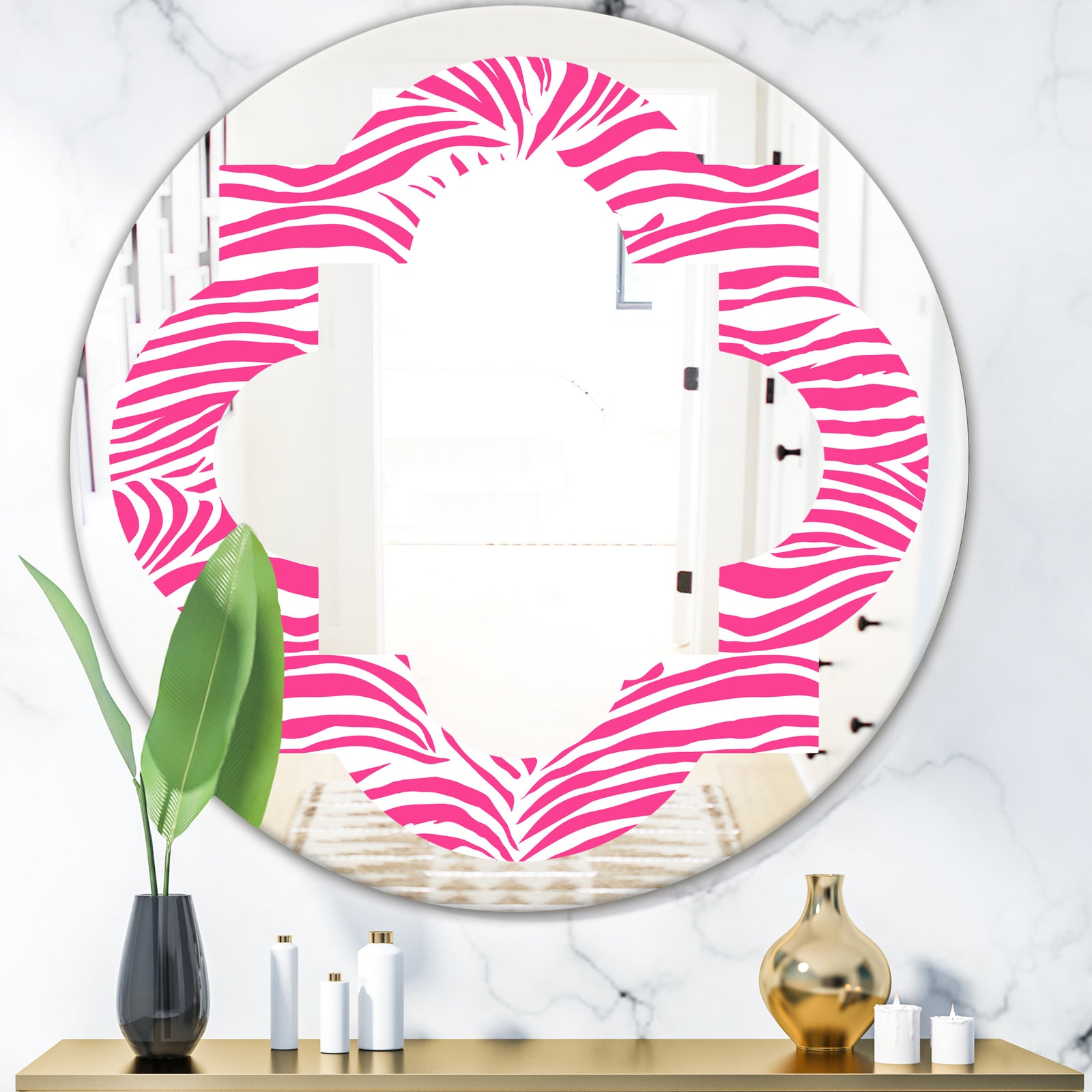 Glamour Zebra Animal Pattern - Modern Round or Oval Wall Mirror - Quatrefoil