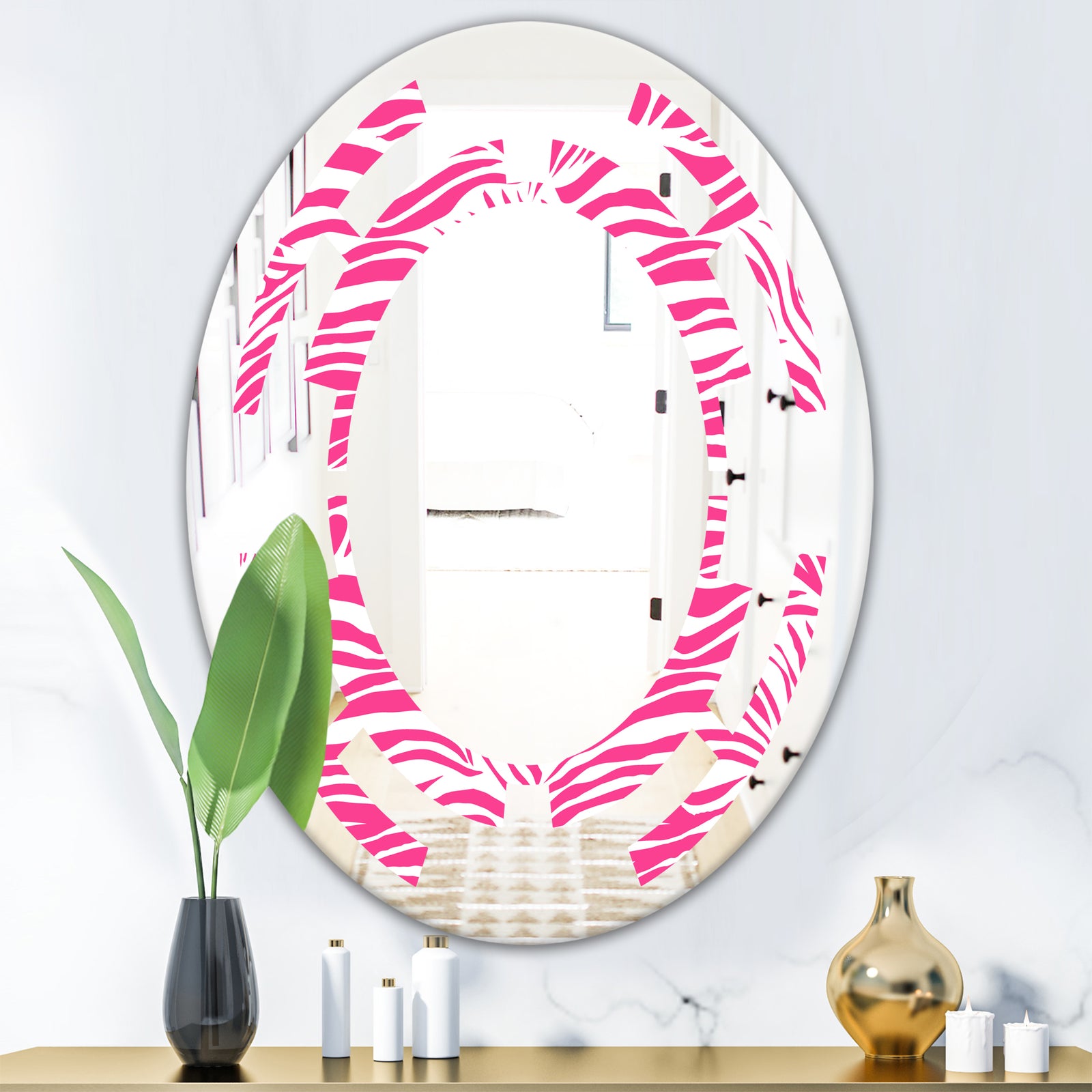 Glamour Zebra Animal Pattern - Modern Round or Oval Wall Mirror - Space