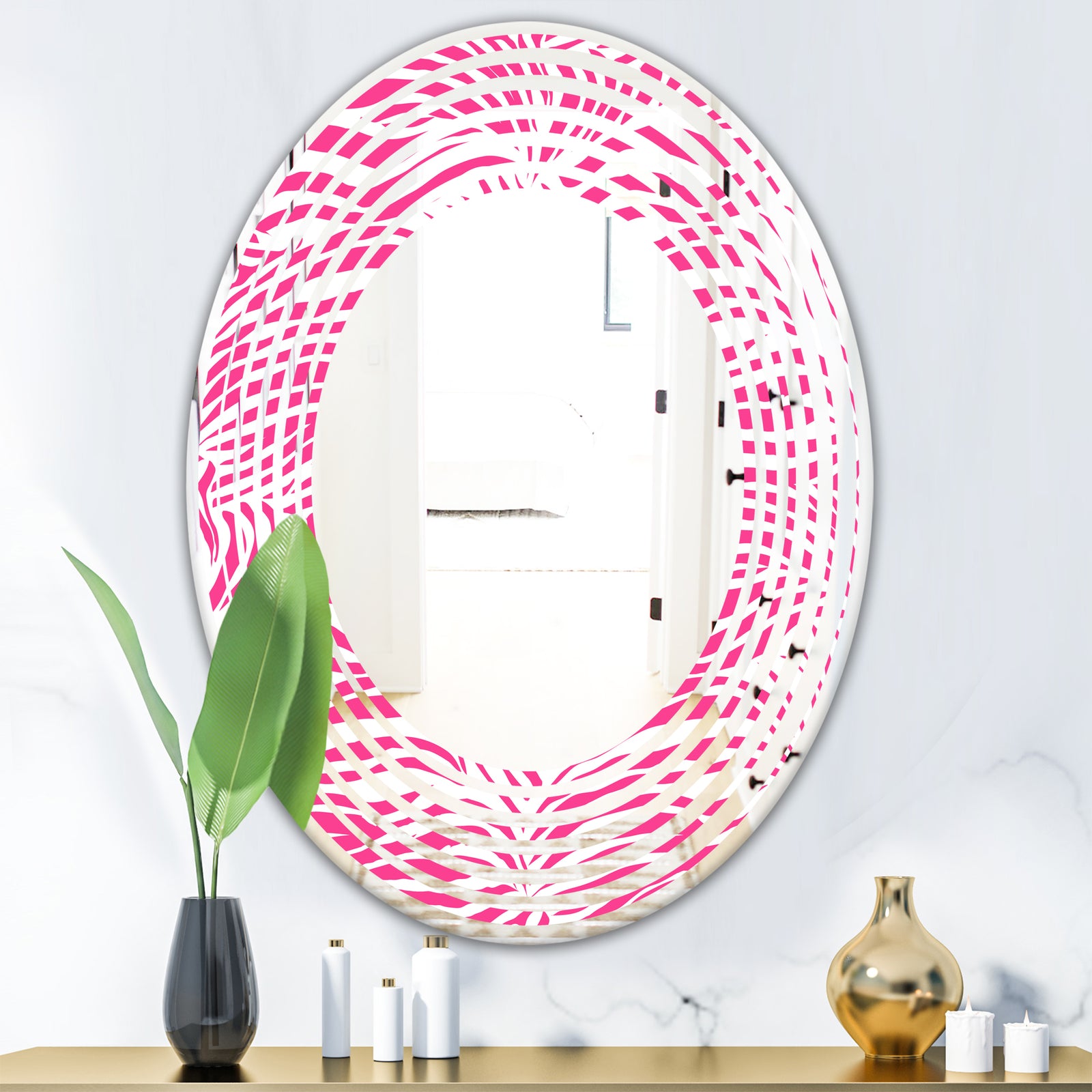 Glamour Zebra Animal Pattern - Modern Round or Oval Wall Mirror - Wave