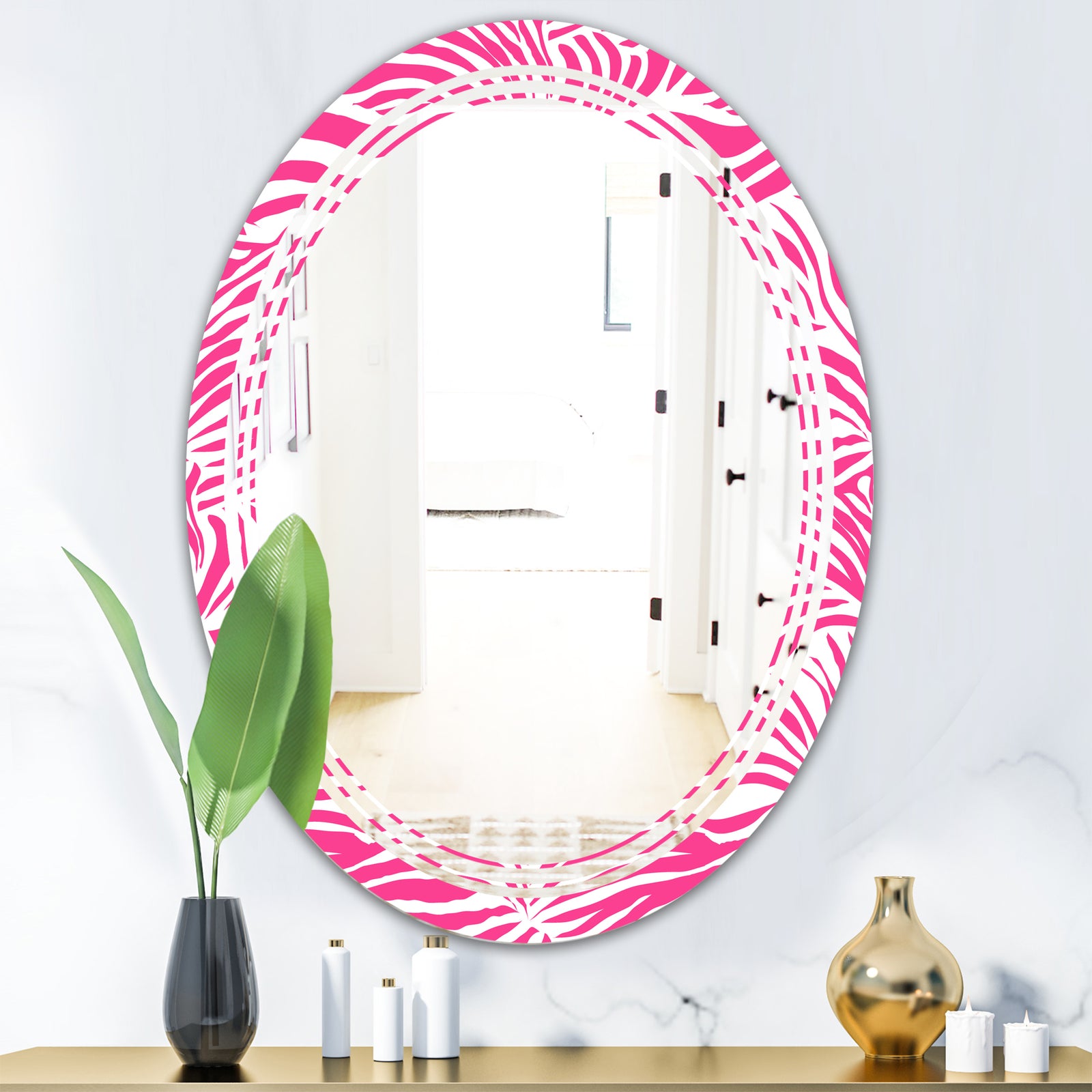 Glamour Zebra Animal Pattern - Modern Round or Oval Wall Mirror - Triple C