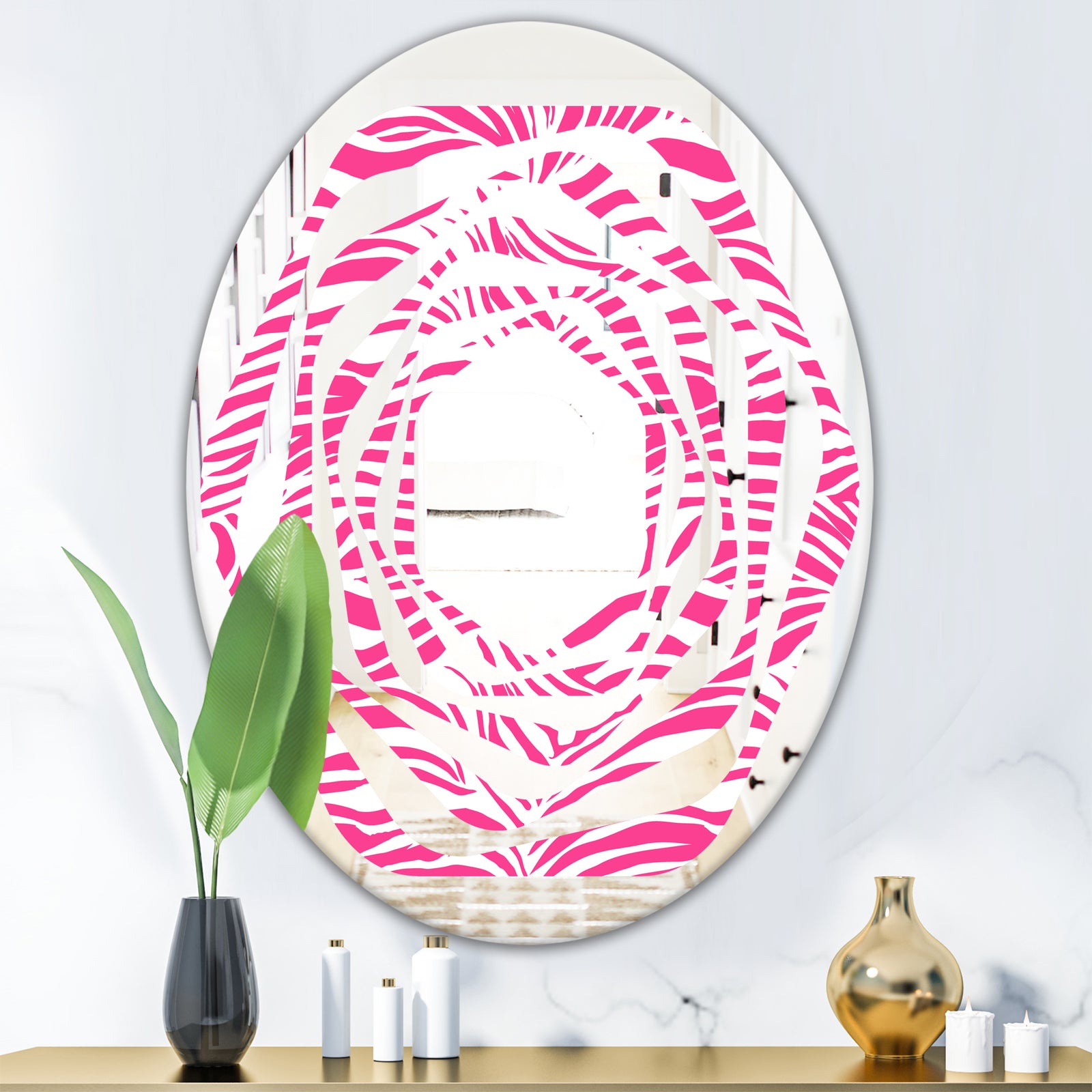 Glamour Zebra Animal Pattern - Modern Round or Oval Wall Mirror - Whirl