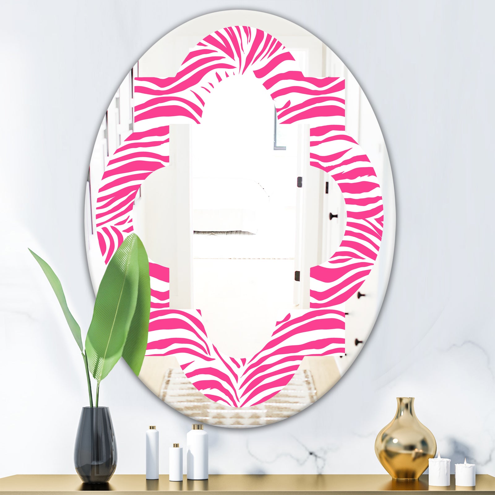 Glamour Zebra Animal Pattern - Modern Round or Oval Wall Mirror - Quatrefoil
