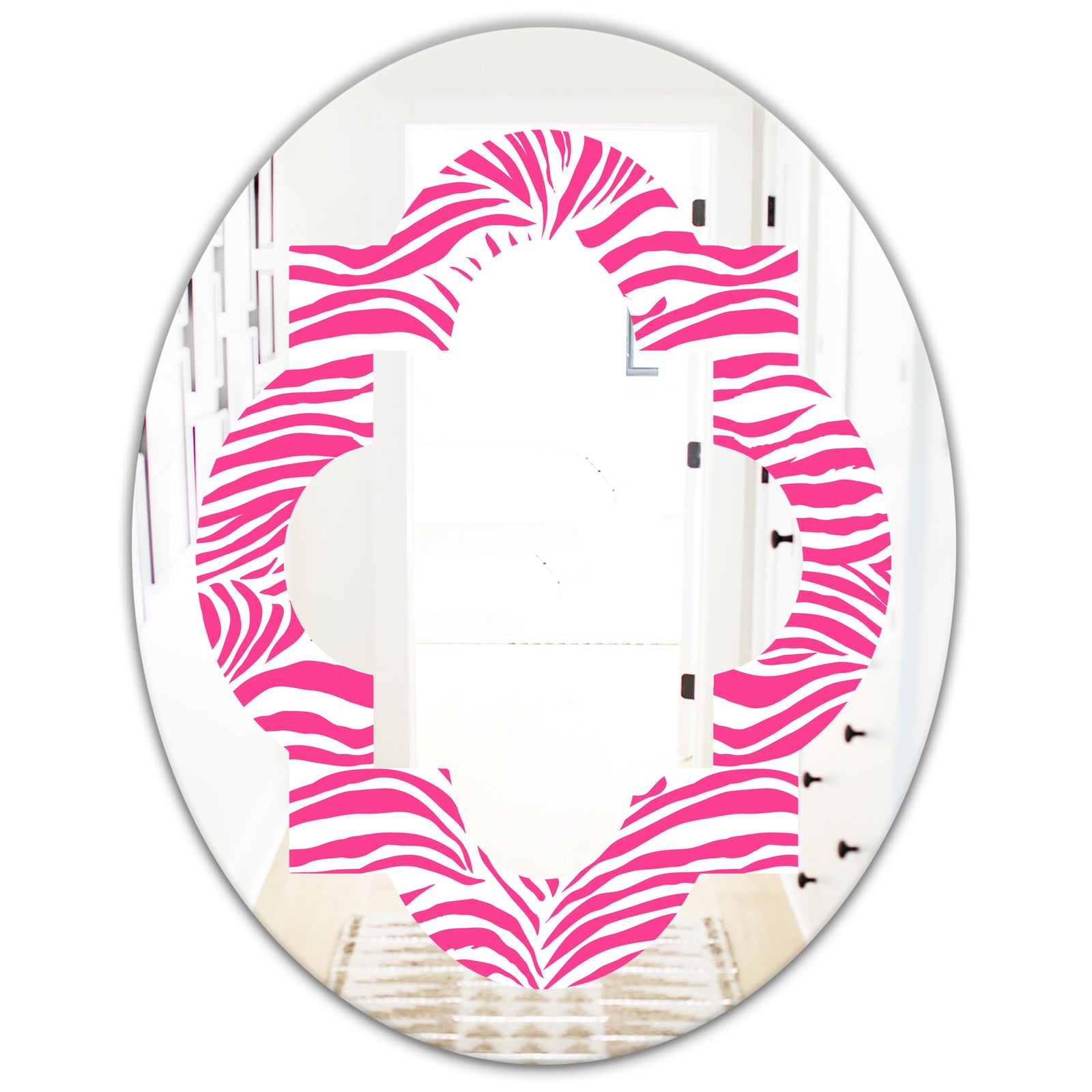 Glamour Zebra Animal Pattern - Modern Round or Oval Wall Mirror - Quatrefoil