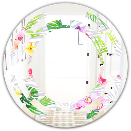 Tropical Botanicals and Flowers VI - Modern Round or Oval Wall Mirror - Space