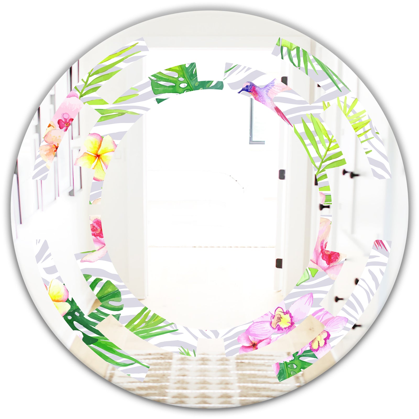 Tropical Botanicals and Flowers VI - Modern Round or Oval Wall Mirror - Space