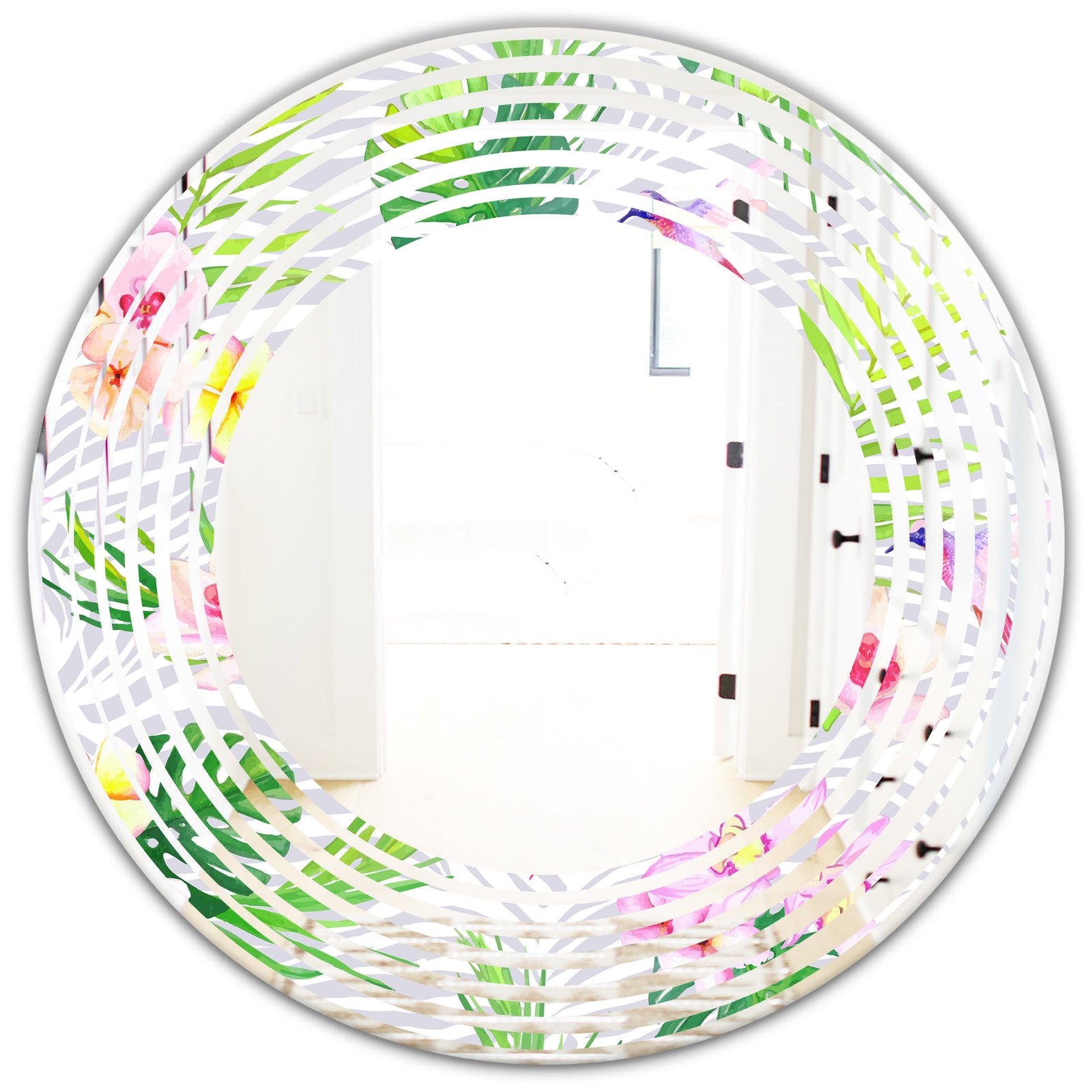 Tropical Botanicals and Flowers VI - Modern Round or Oval Wall Mirror - Wave