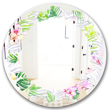 Tropical Botanicals and Flowers VI - Modern Round or Oval Wall Mirror - Leaves