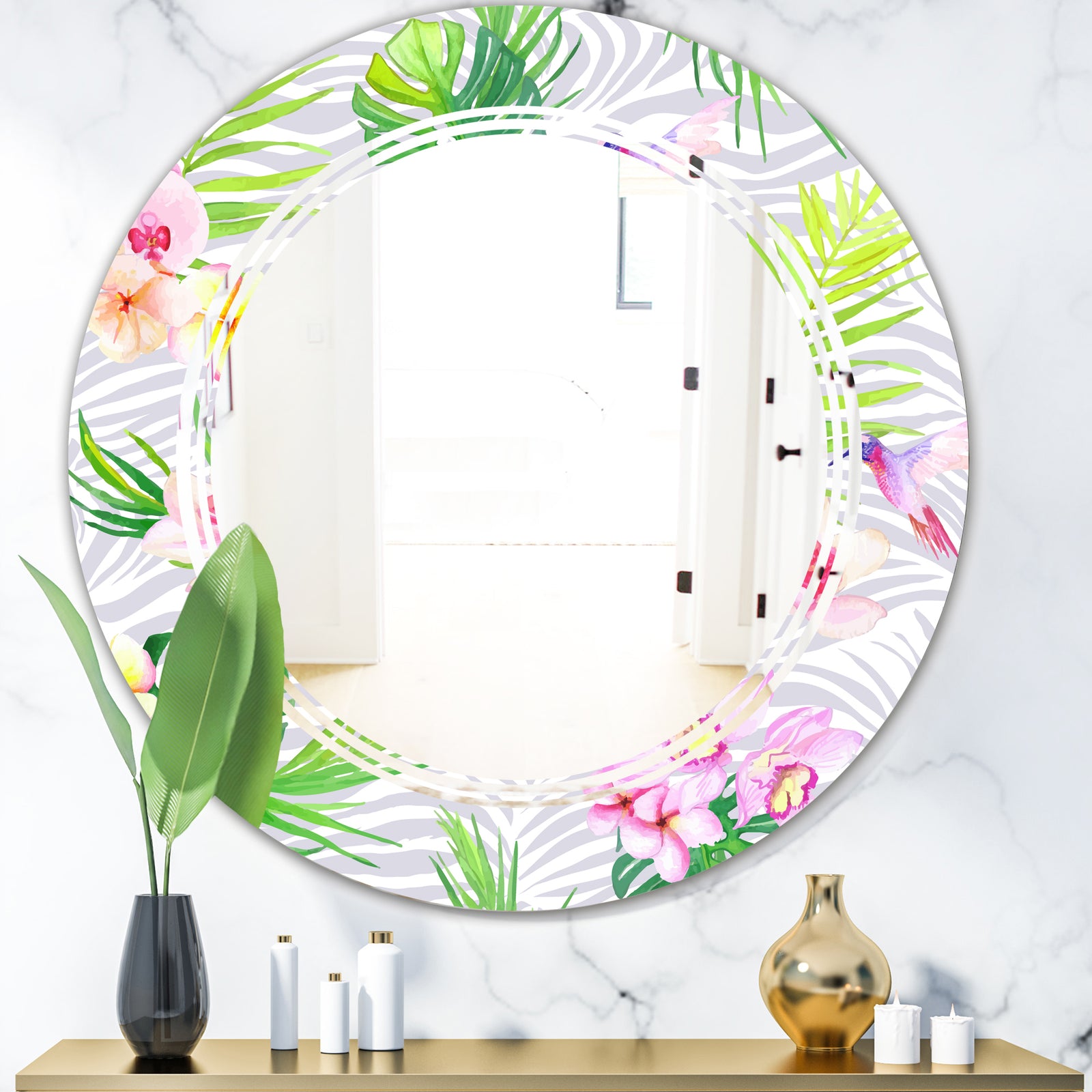 Tropical Botanicals and Flowers VI - Modern Round or Oval Wall Mirror - Triple C