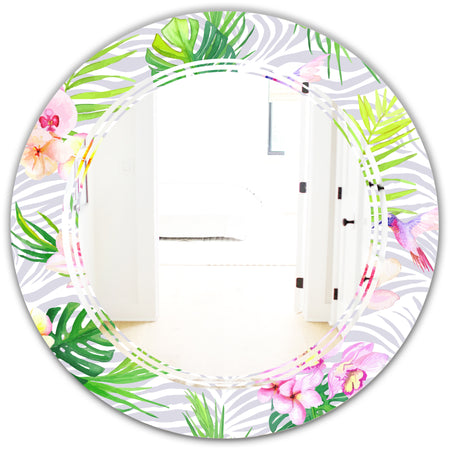 Tropical Botanicals and Flowers VI - Modern Round or Oval Wall Mirror - Triple C