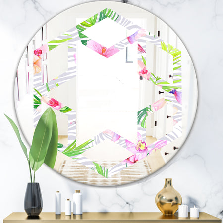 Tropical Botanicals and Flowers VI - Modern Round or Oval Wall Mirror - Hexagon Star