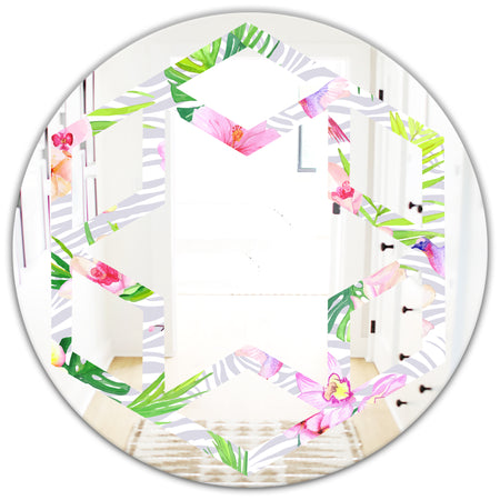 Tropical Botanicals and Flowers VI - Modern Round or Oval Wall Mirror - Hexagon Star