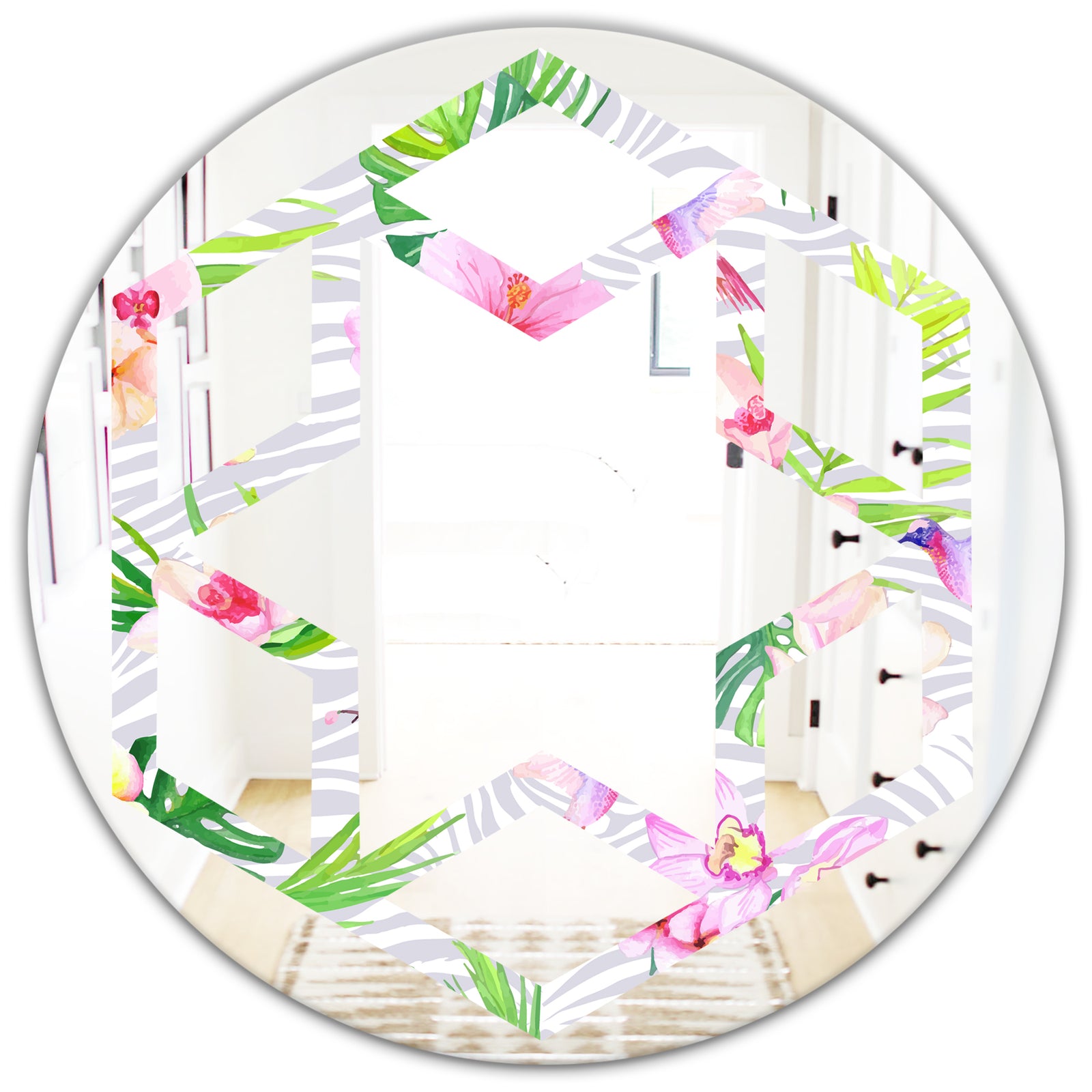 Tropical Botanicals and Flowers VI - Modern Round or Oval Wall Mirror - Hexagon Star